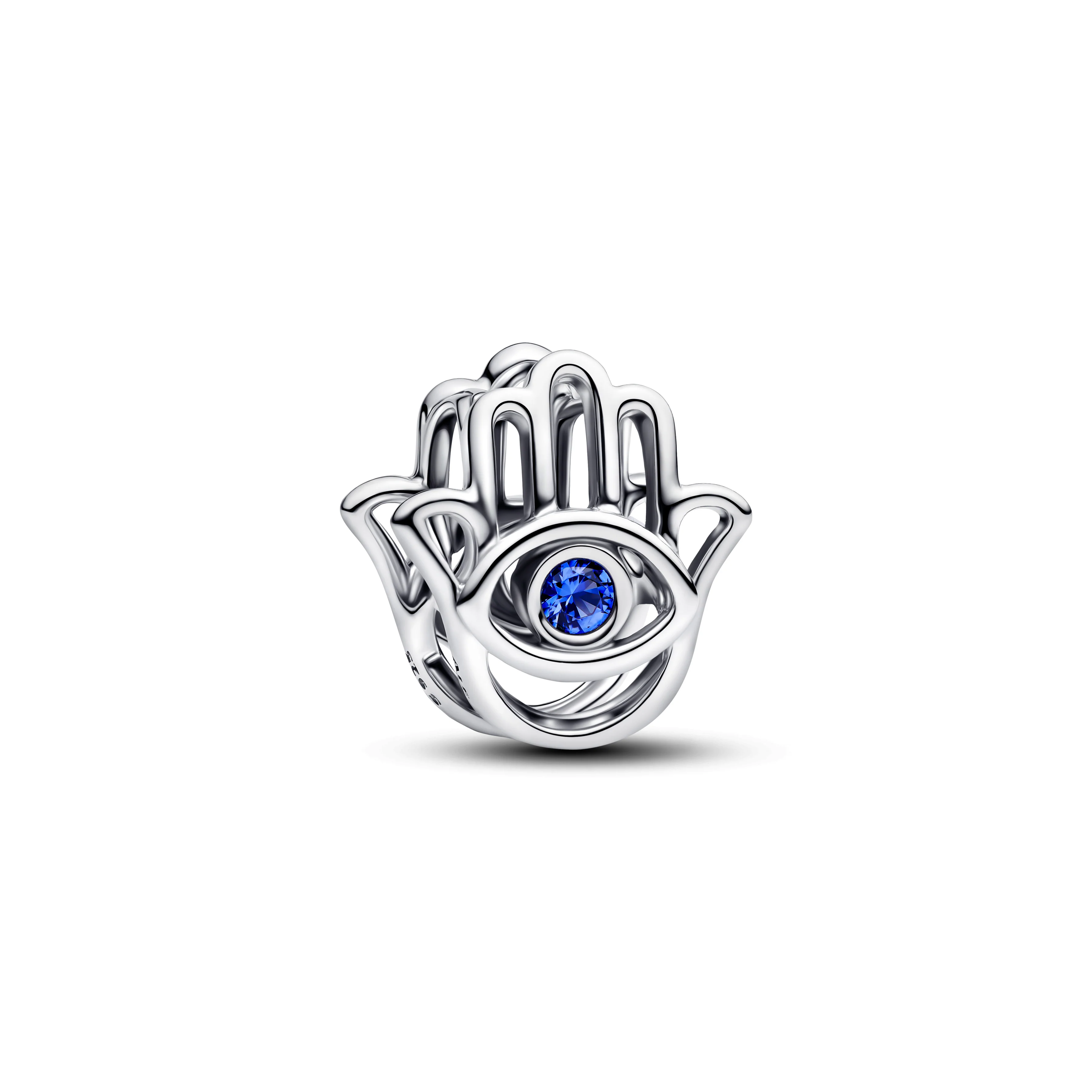 Hamsa Hand Sterling Silver Charm With Stellar Blue Crystal - Image 2