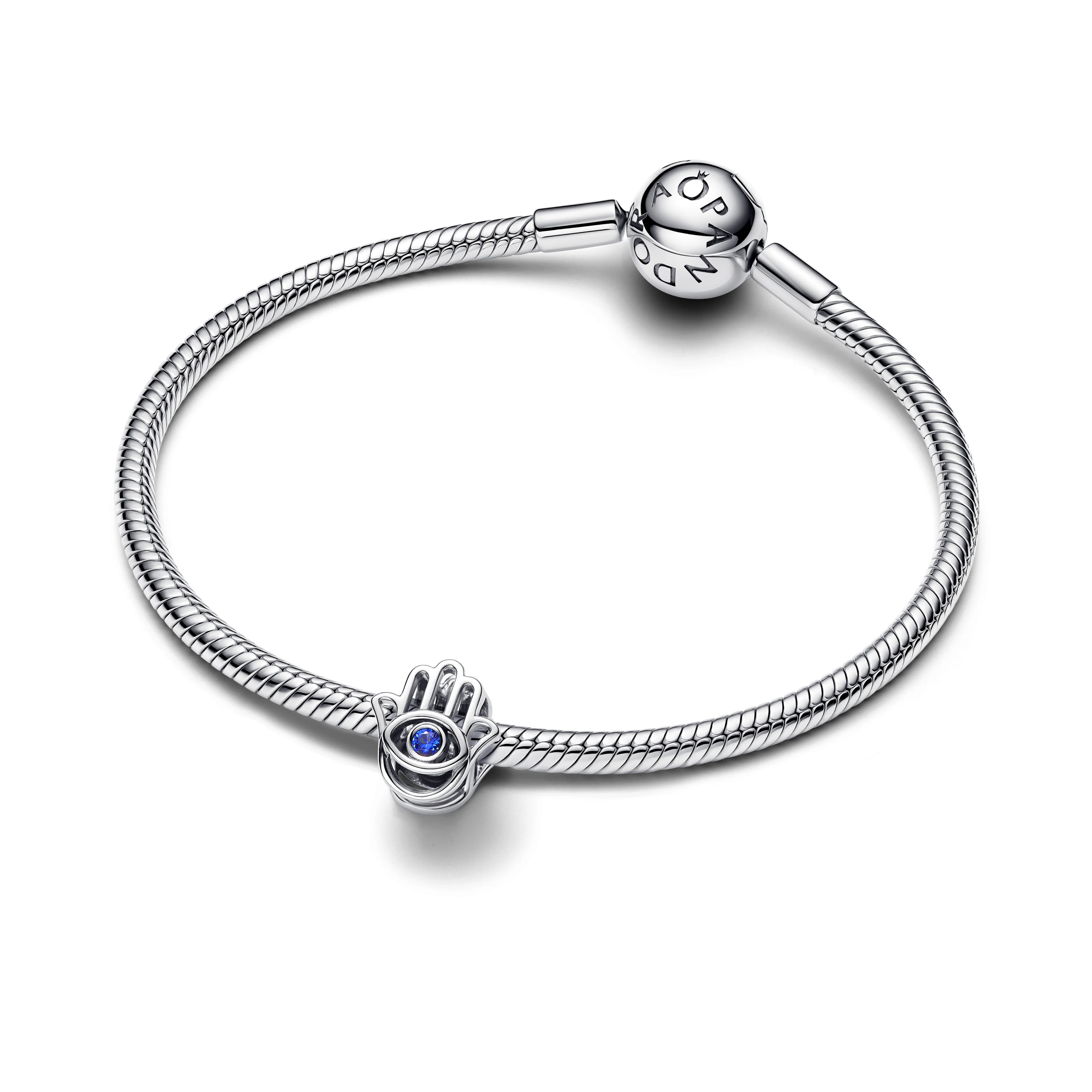 Hamsa Hand Sterling Silver Charm With Stellar Blue Crystal - Image 3