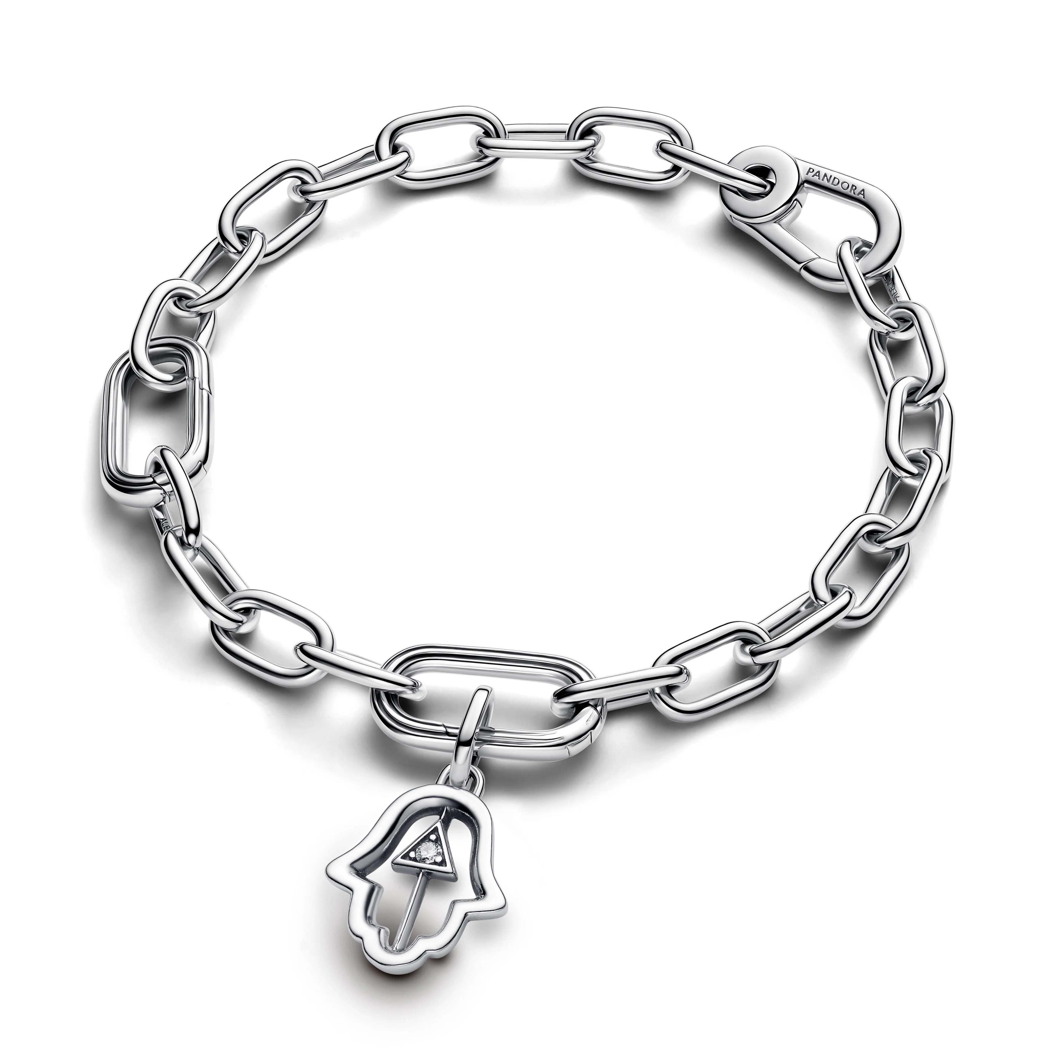 Hamsa Hand Sterling Silver Medallion With Clear Cubic Zirconia - Image 5