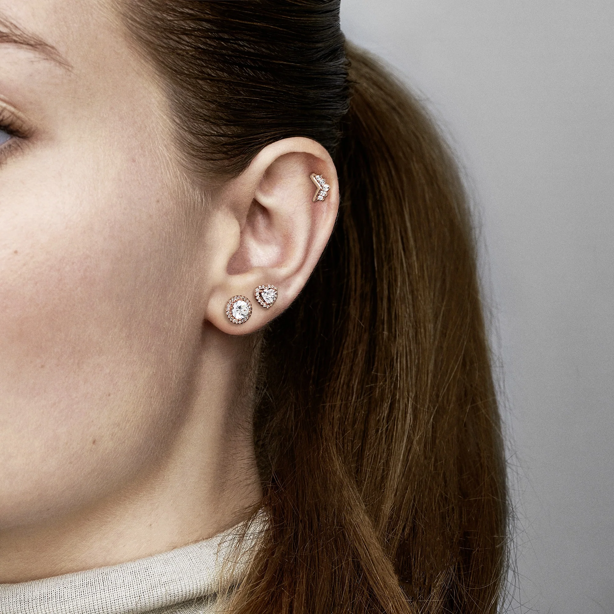 Heart 14K Rose Gold-Plated Stud Earrings With Clear Cubic Zirconia - Image 2