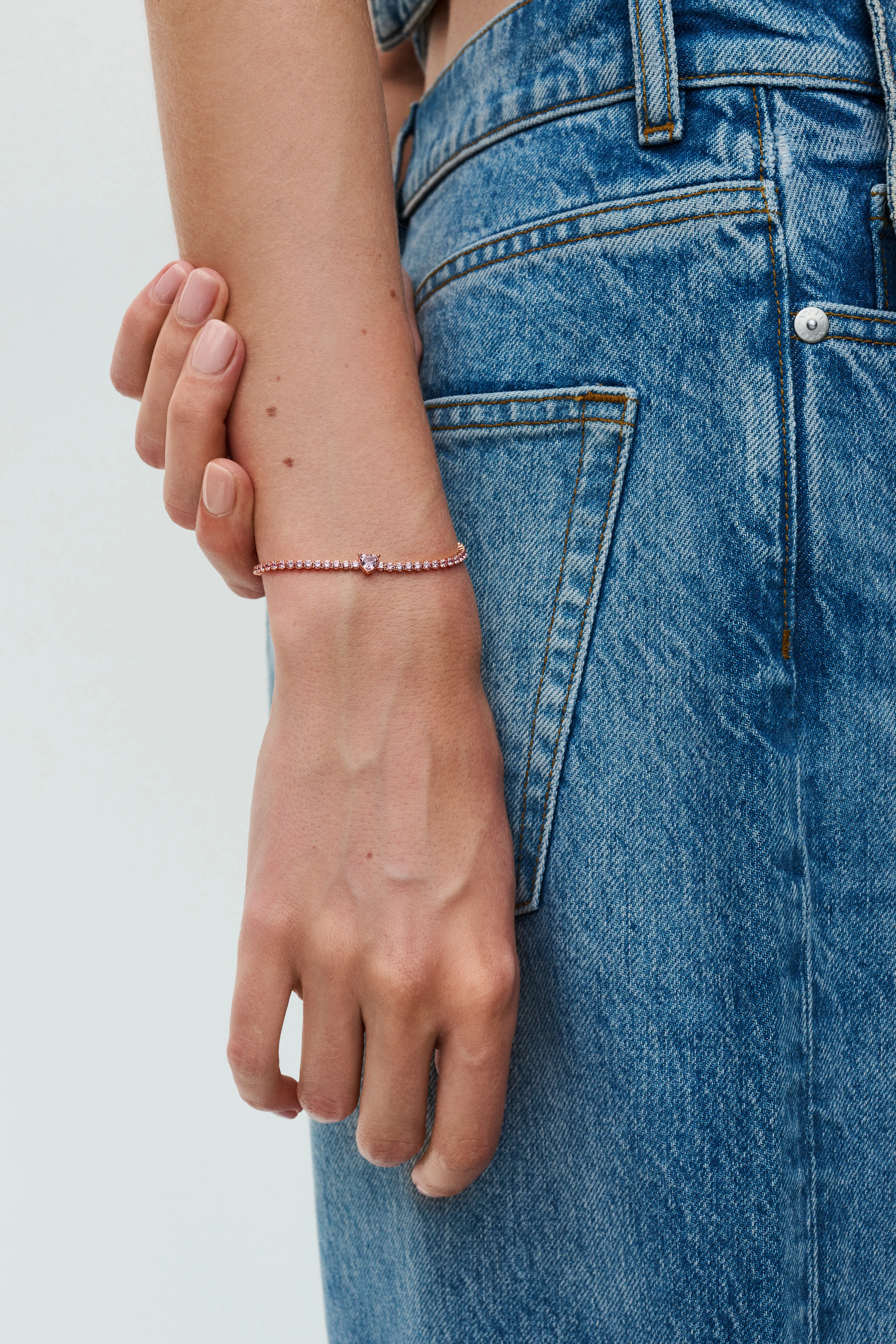 Heart 14K Rose Gold-Plated Tennis Bracelet With Orchid Pink Crystal - Image 4