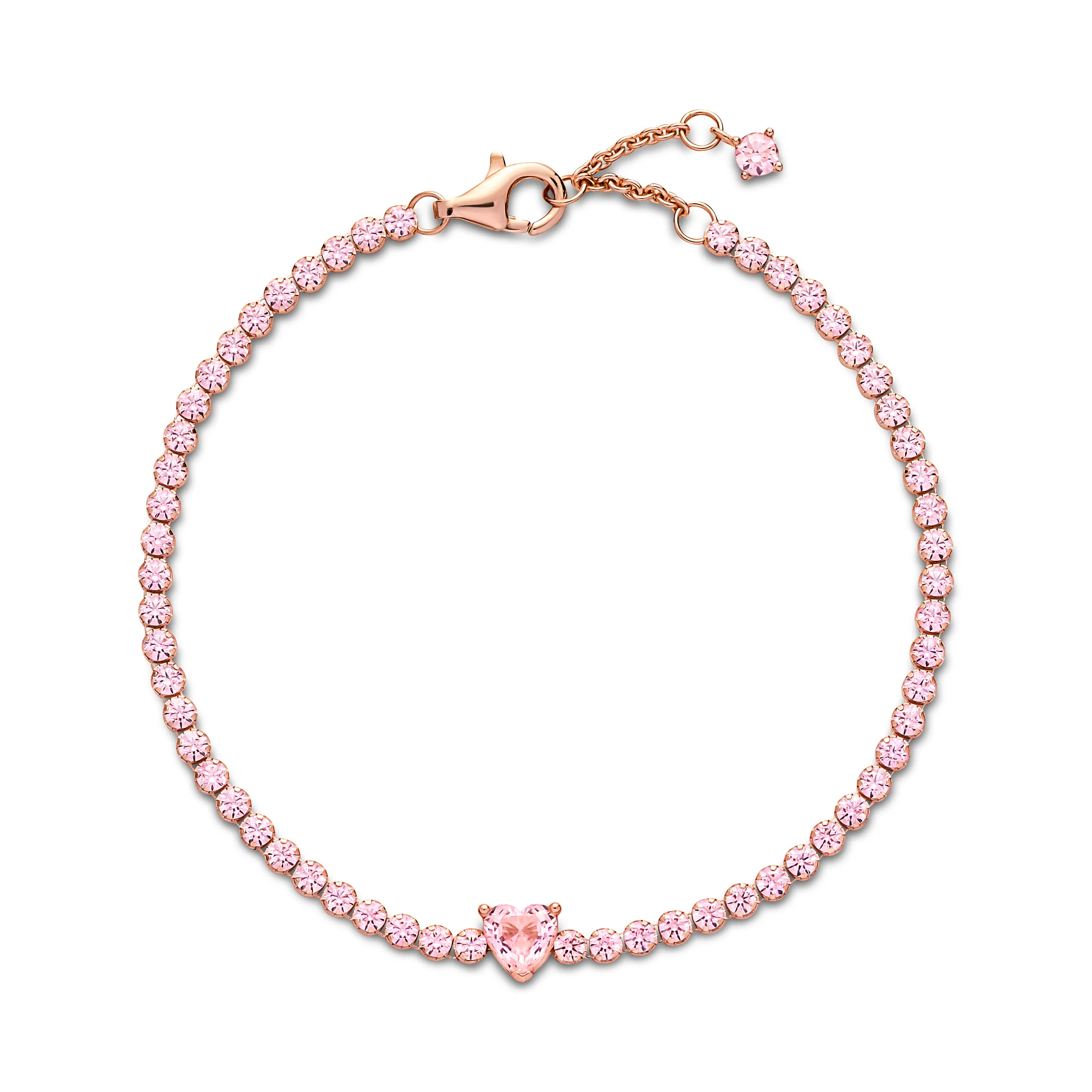Heart 14K Rose Gold-Plated Tennis Bracelet With Orchid Pink Crystal - Image 7