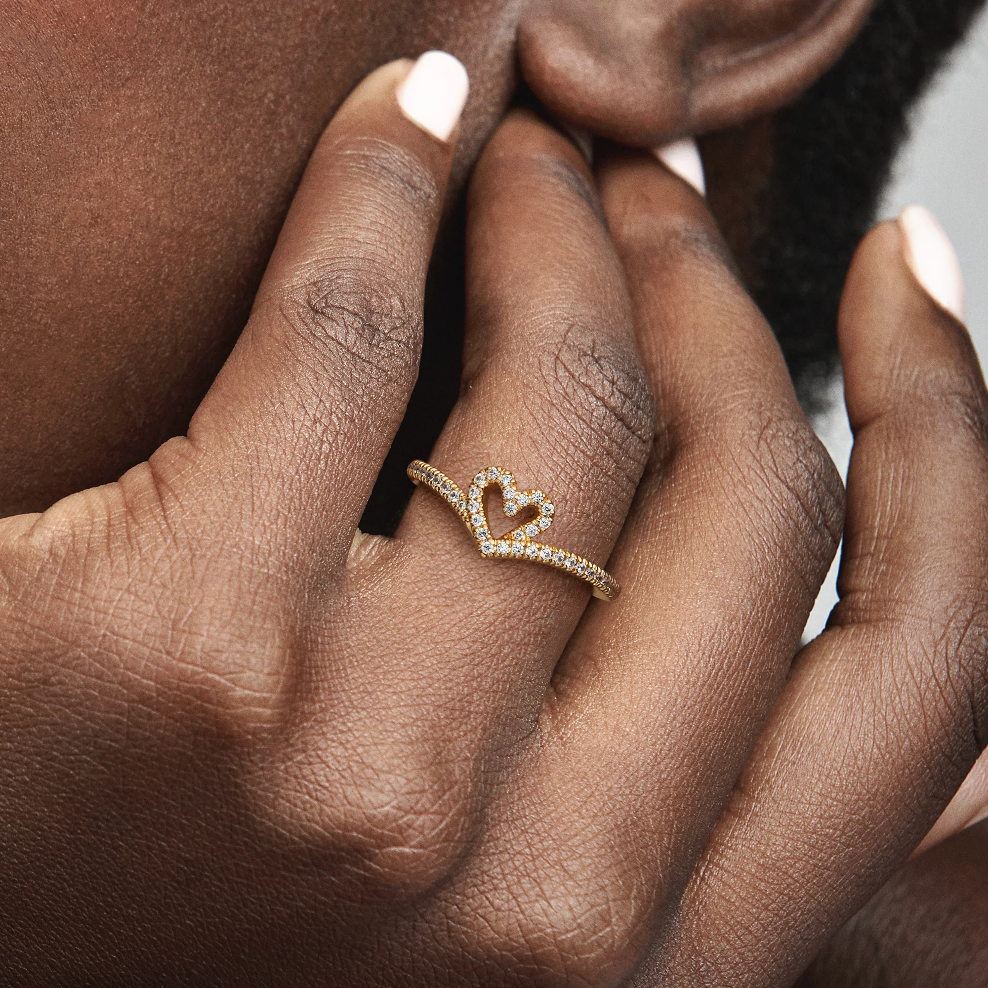 Heart And Wishbone 14K Gold-Plated Ring With Clear Cubic Zirconia - Image 2