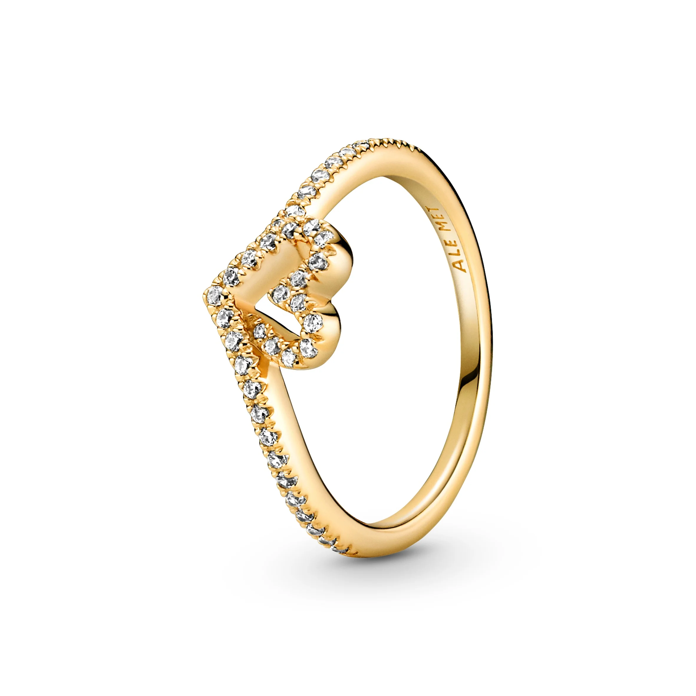 Heart And Wishbone 14K Gold-Plated Ring With Clear Cubic Zirconia - Image 4
