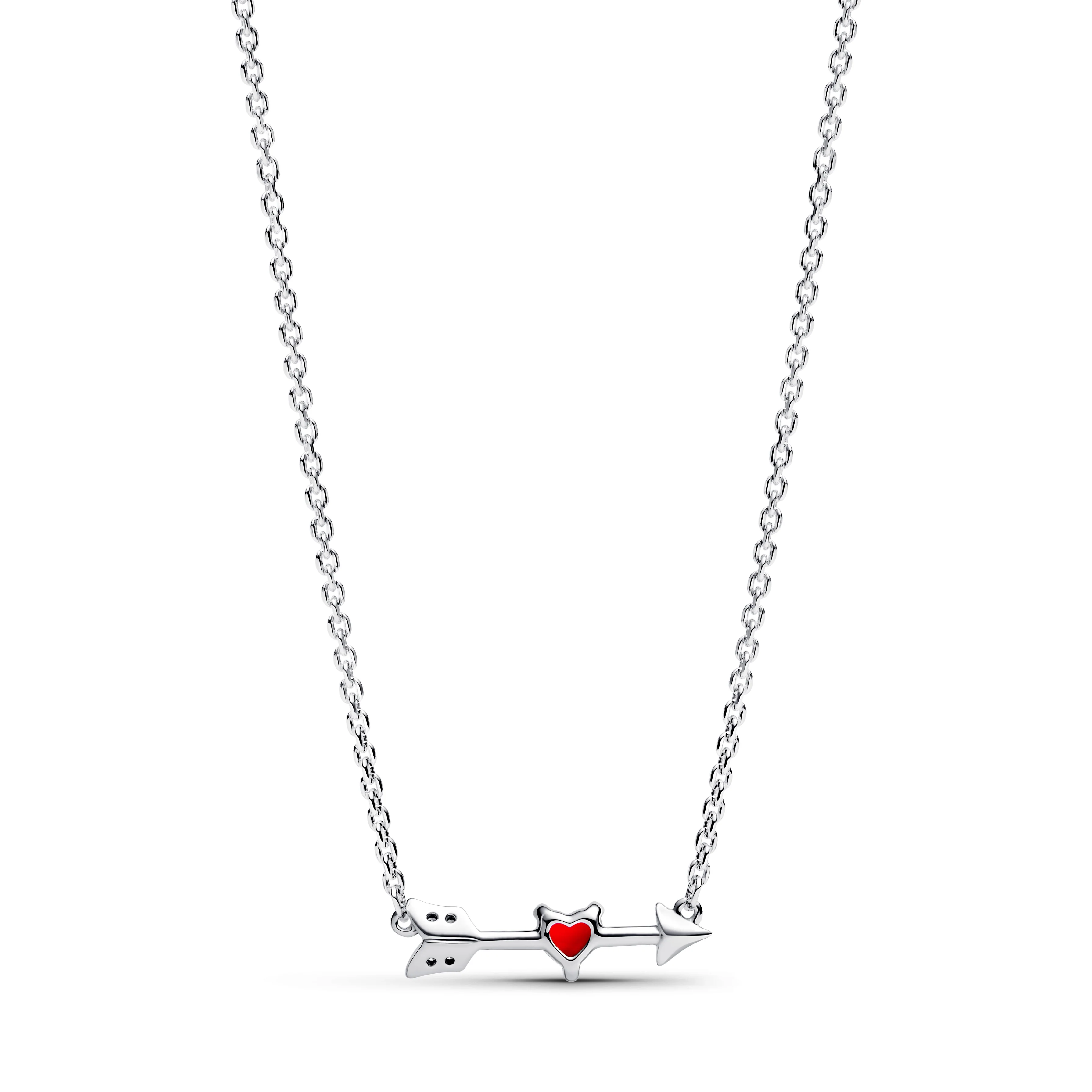 Heart Arrow Sterling Silver Pendant Necklace With Red Murano Glass And Clear Cubic Zirconia - Image 3