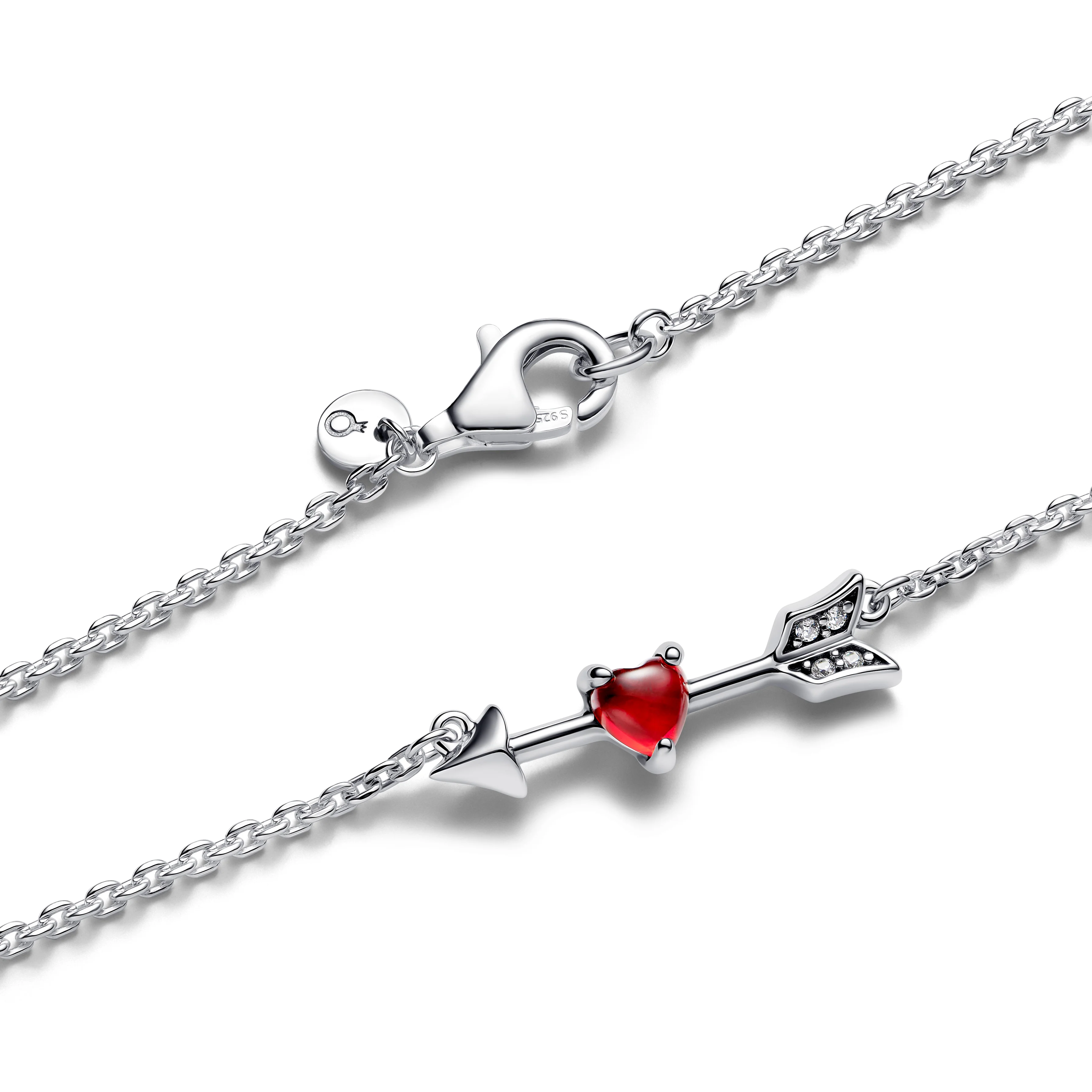 Heart Arrow Sterling Silver Pendant Necklace With Red Murano Glass And Clear Cubic Zirconia - Image 4