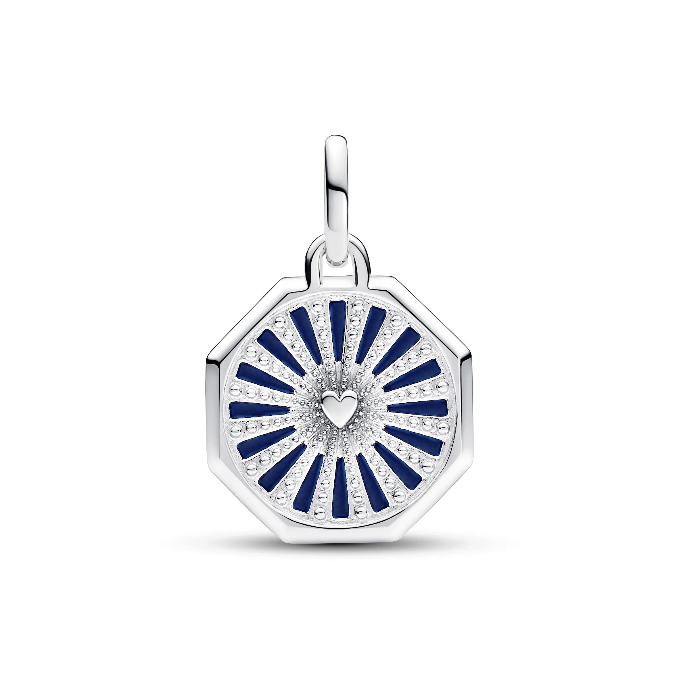 Heart Octagon Sterling Silver Medallion With Glittery And Blue Enamel - Image 3
