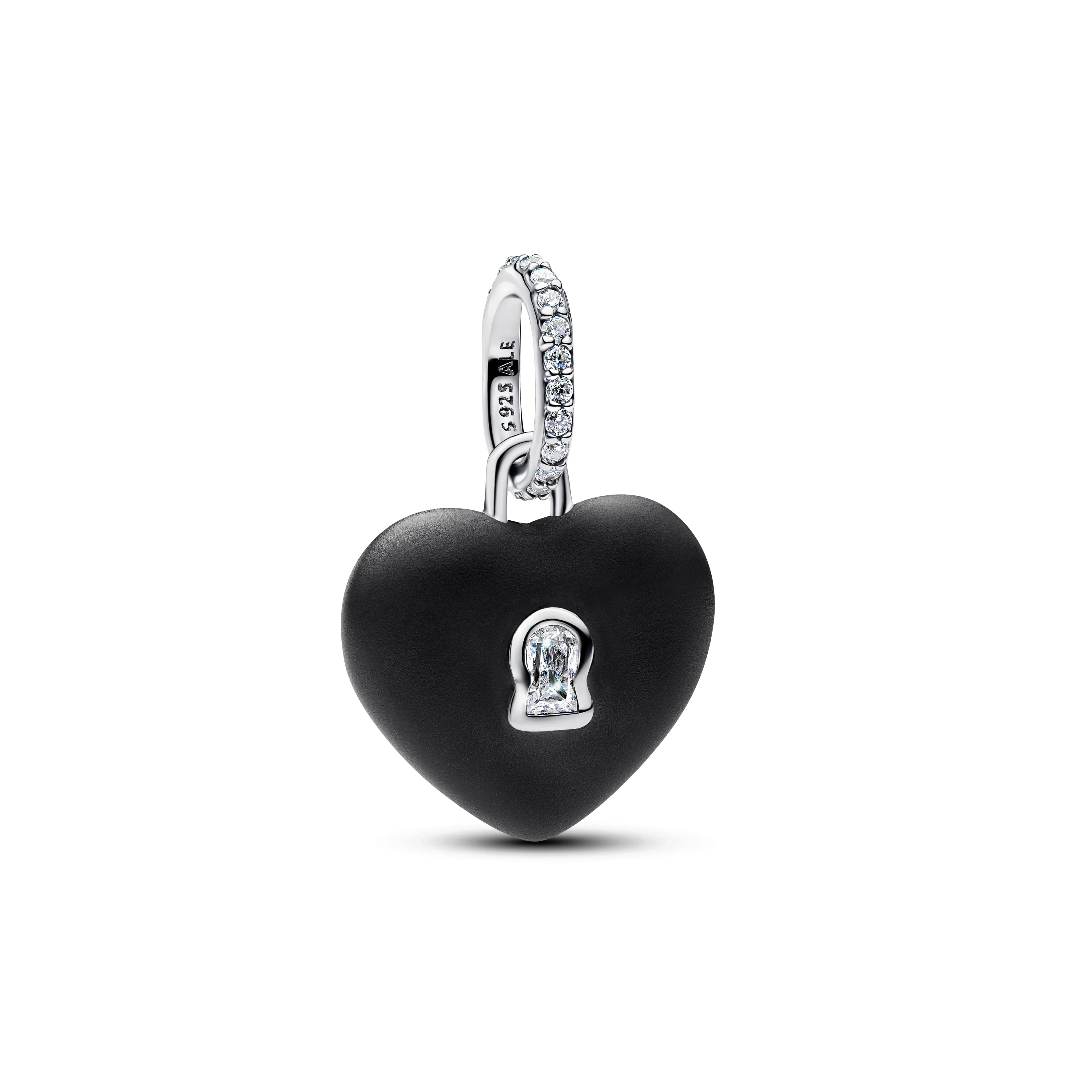Heart Padlock Sterling Silver Dangle With Black Ceramic And Clear Cubic Zirconia - Image 2