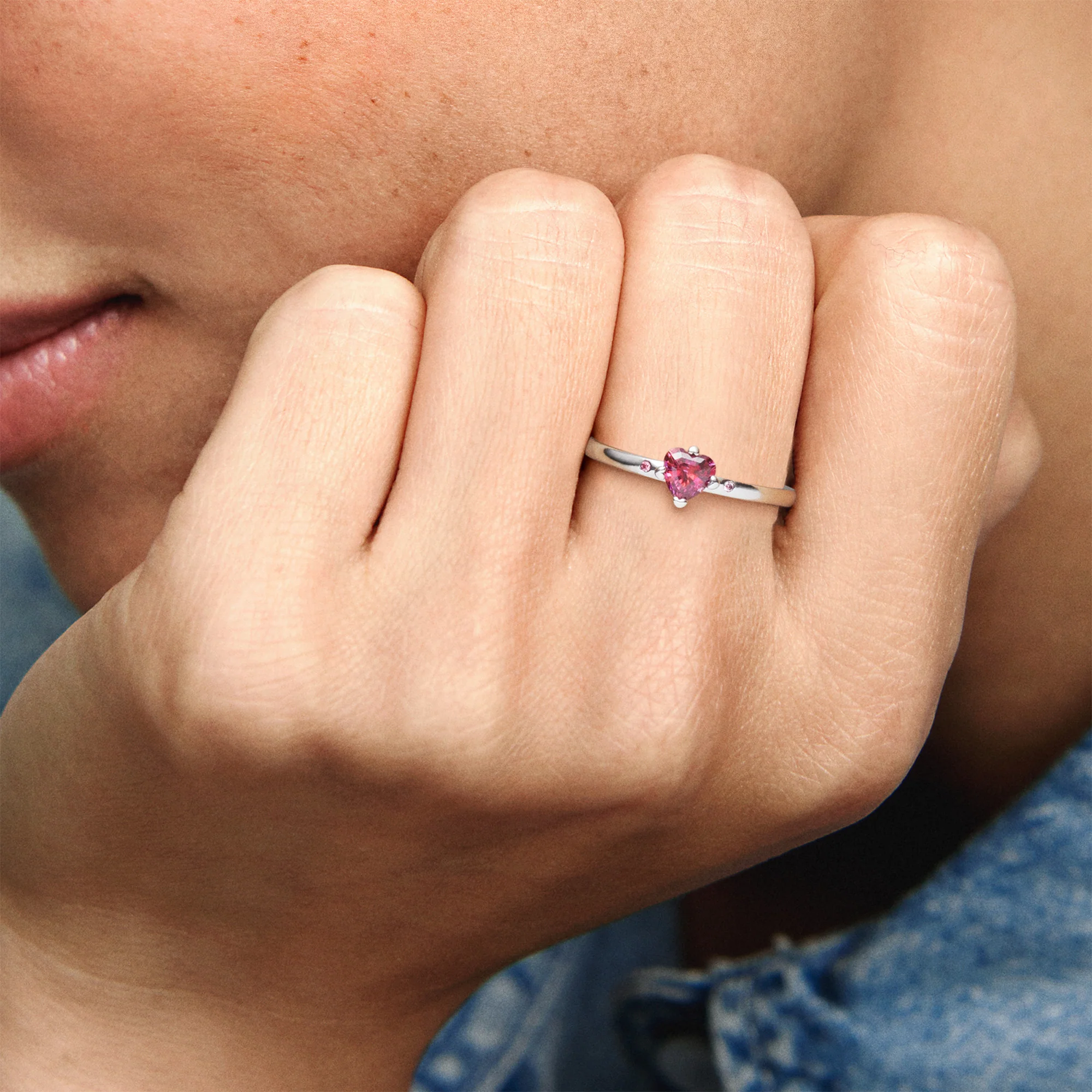 Heart Silver Ring With Red, Fancy Pink And Fancy Fuchsia Pink Cubic Zirconia - Image 2