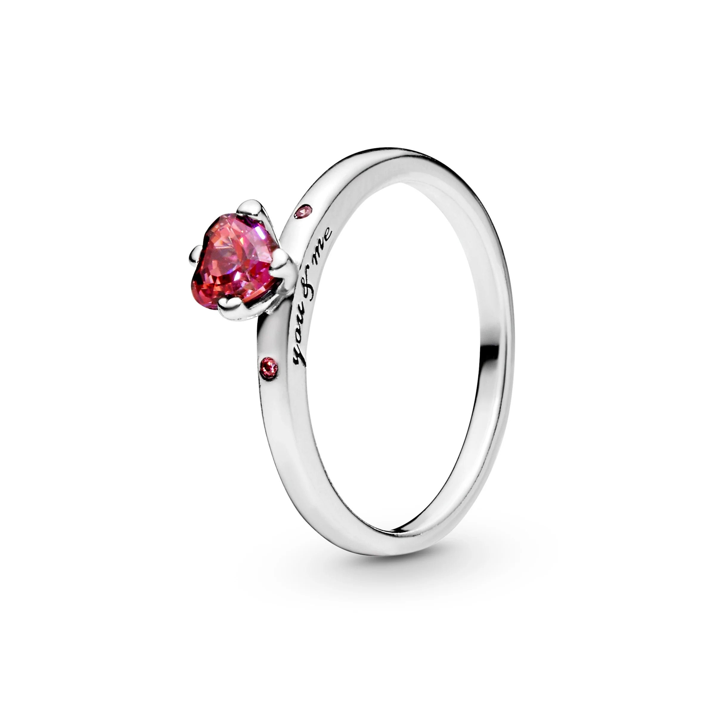 Heart Silver Ring With Red, Fancy Pink And Fancy Fuchsia Pink Cubic Zirconia - Image 3