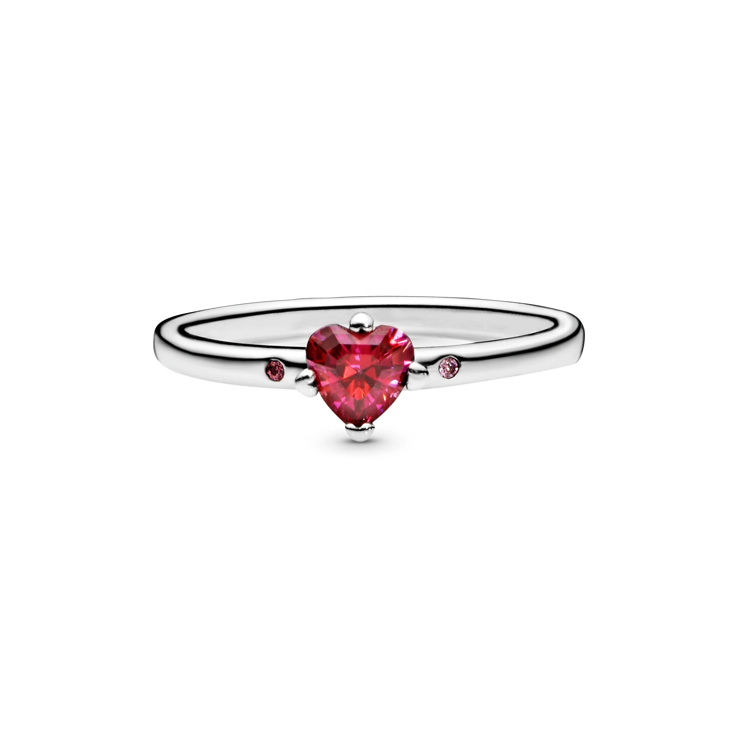 Heart Silver Ring With Red, Fancy Pink And Fancy Fuchsia Pink Cubic Zirconia - Image 4