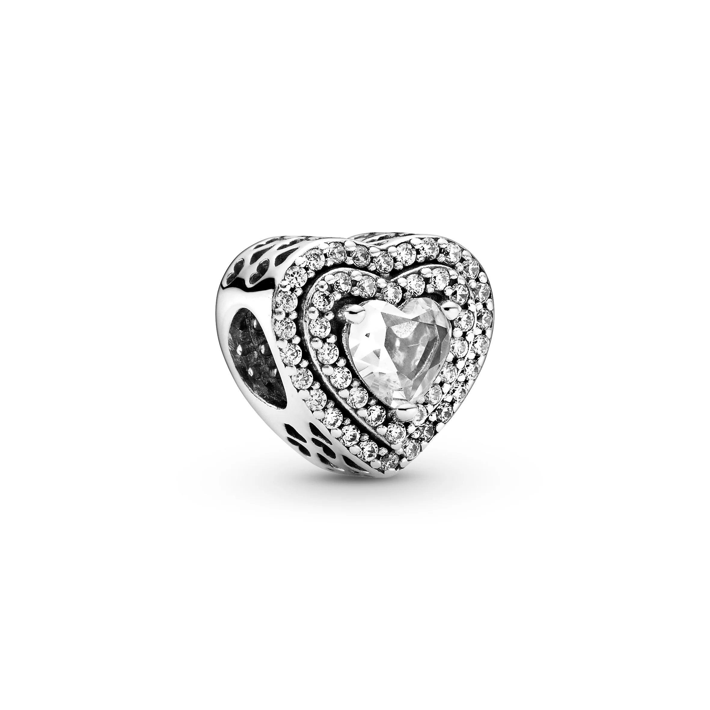 Heart Sterling Silver Charm With Clear Cubic Zirconia - Image 3