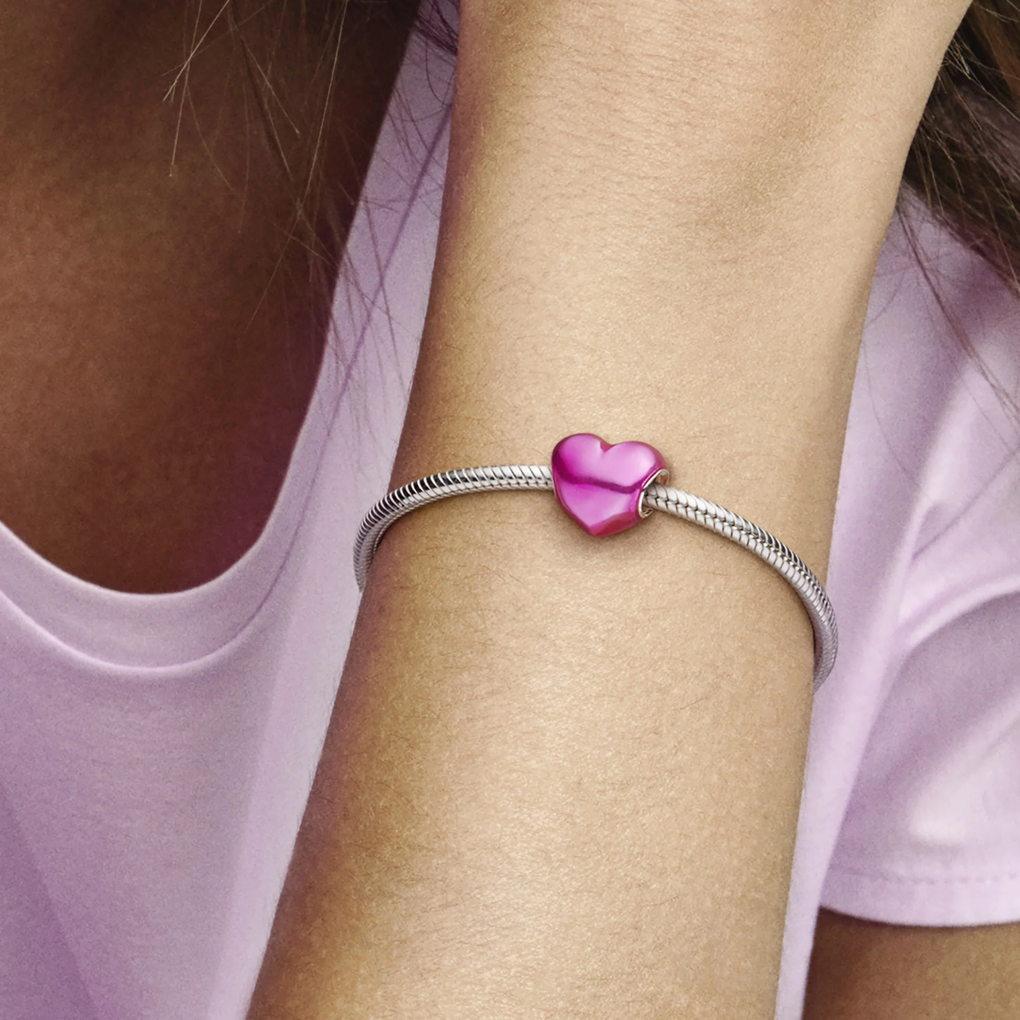 Heart Sterling Silver Charm With Transparent Pale Cerise Enamel - Image 6