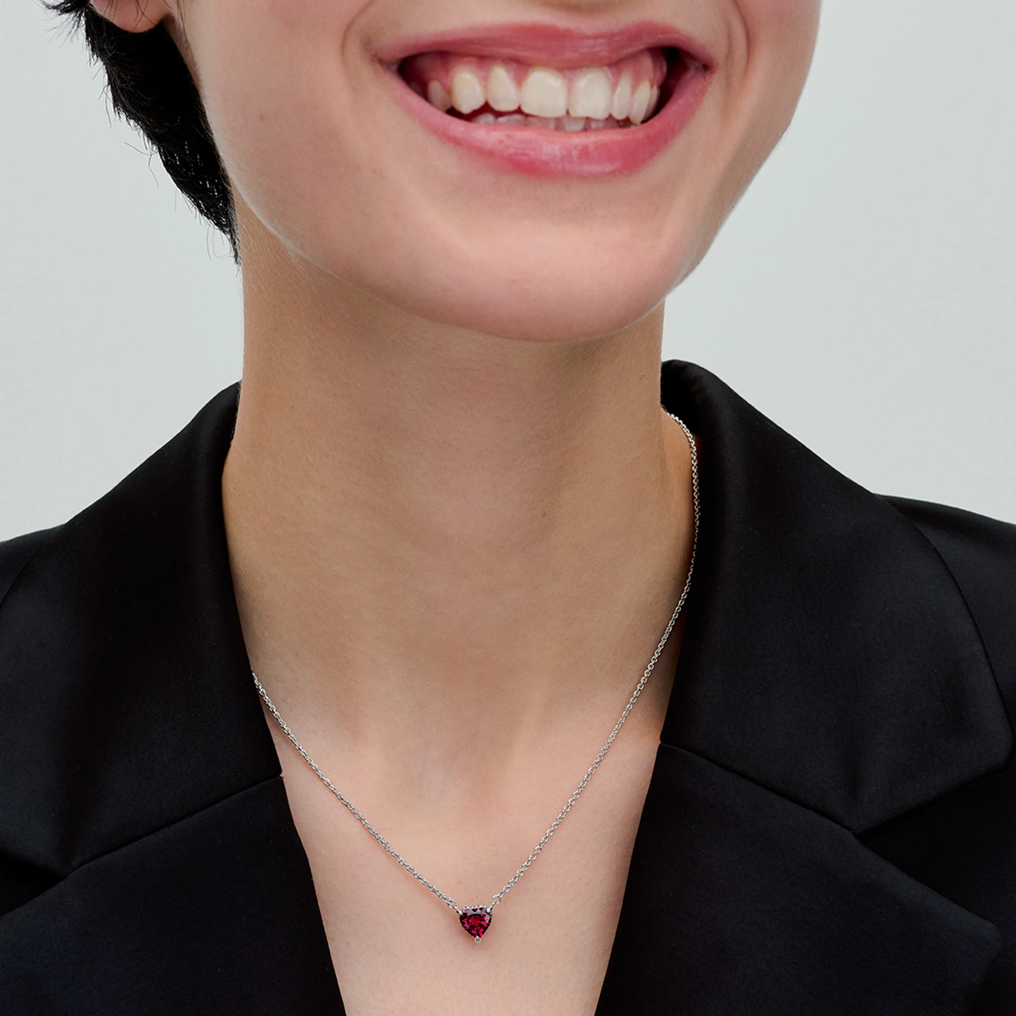 Heart Sterling Silver Collier With Cherries Jubilee Red Crystal And Clear Cubic Zirconia - Image 2
