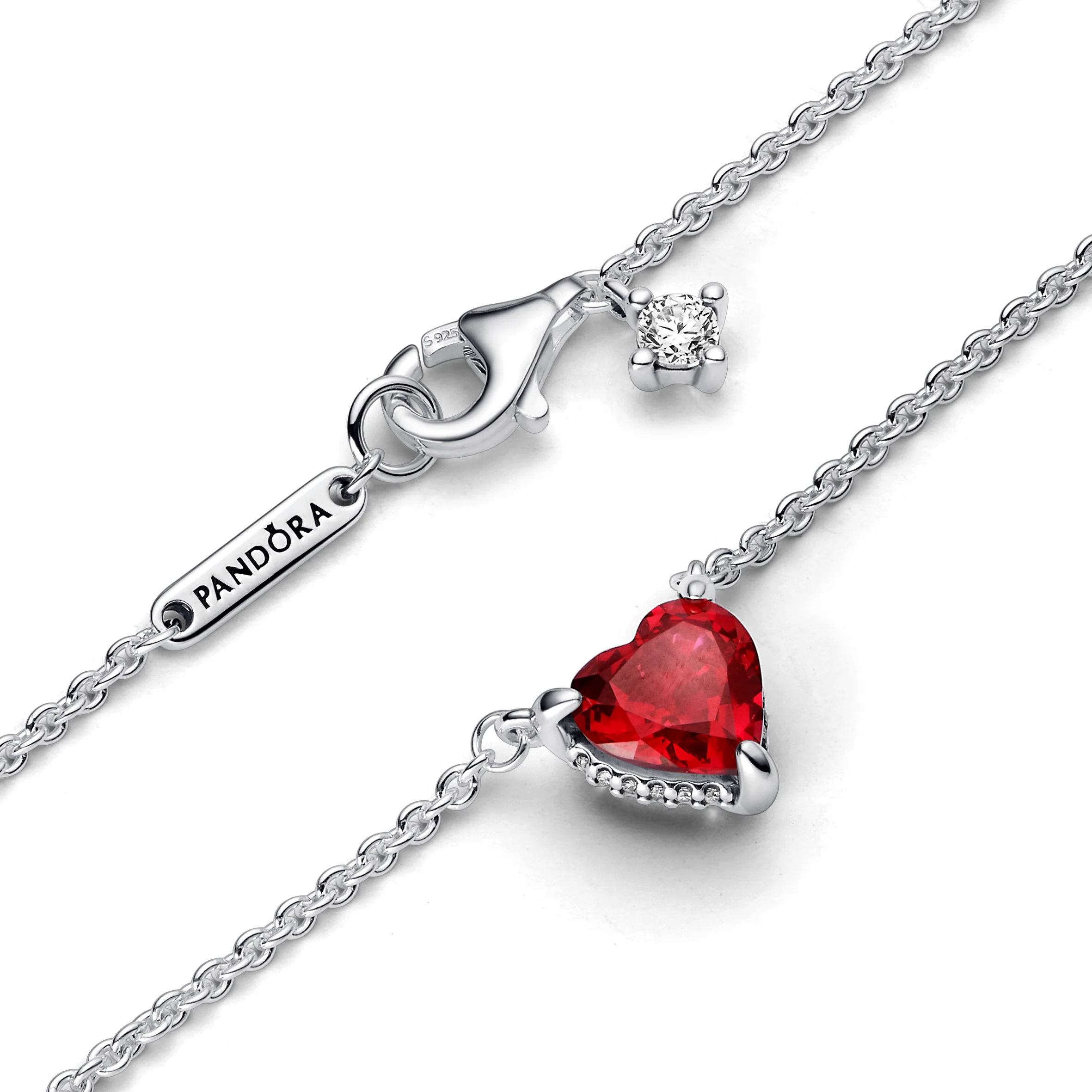 Heart Sterling Silver Collier With Cherries Jubilee Red Crystal And Clear Cubic Zirconia - Image 4