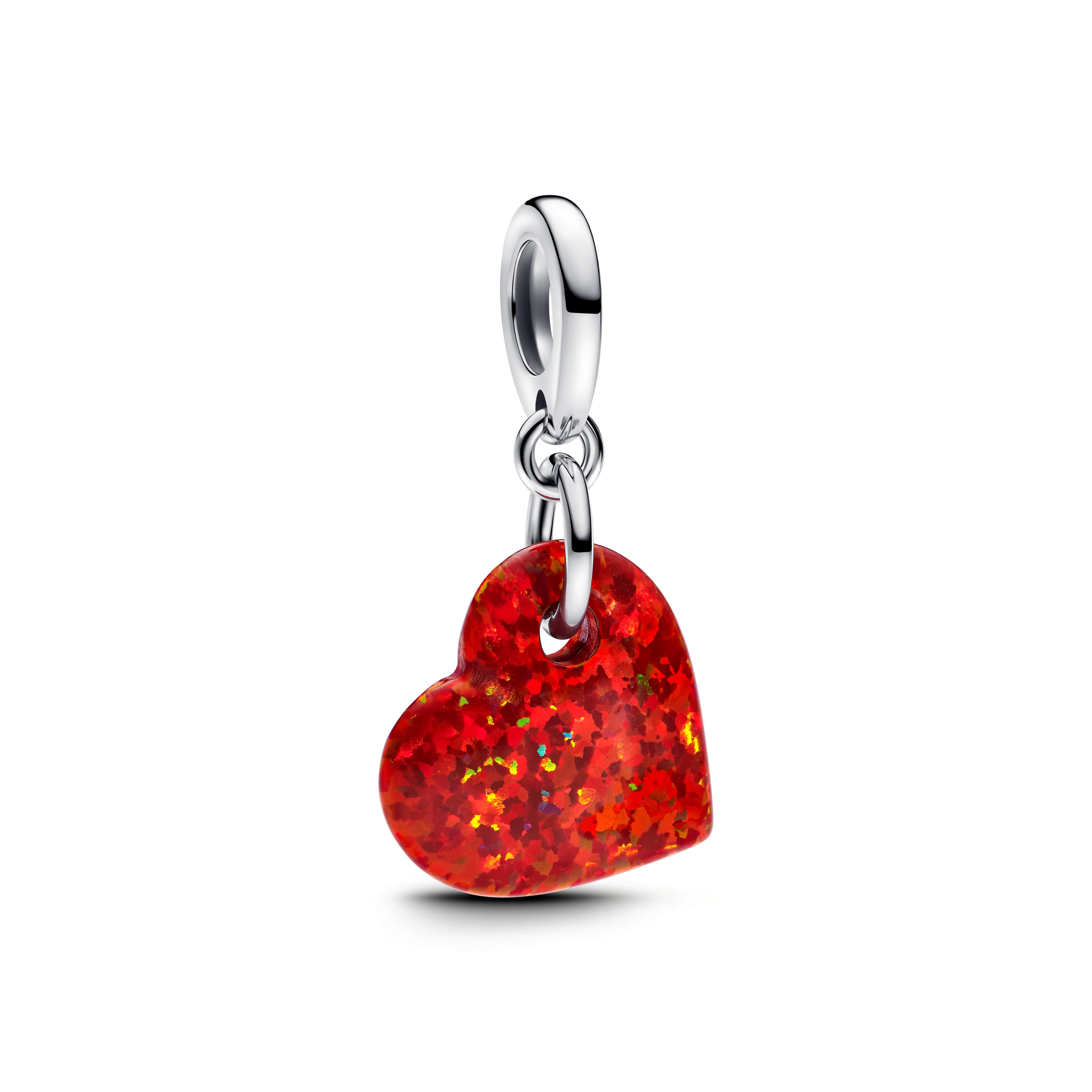 Heart Sterling Silver Dangle With Red Lab-Created Opal - Image 3