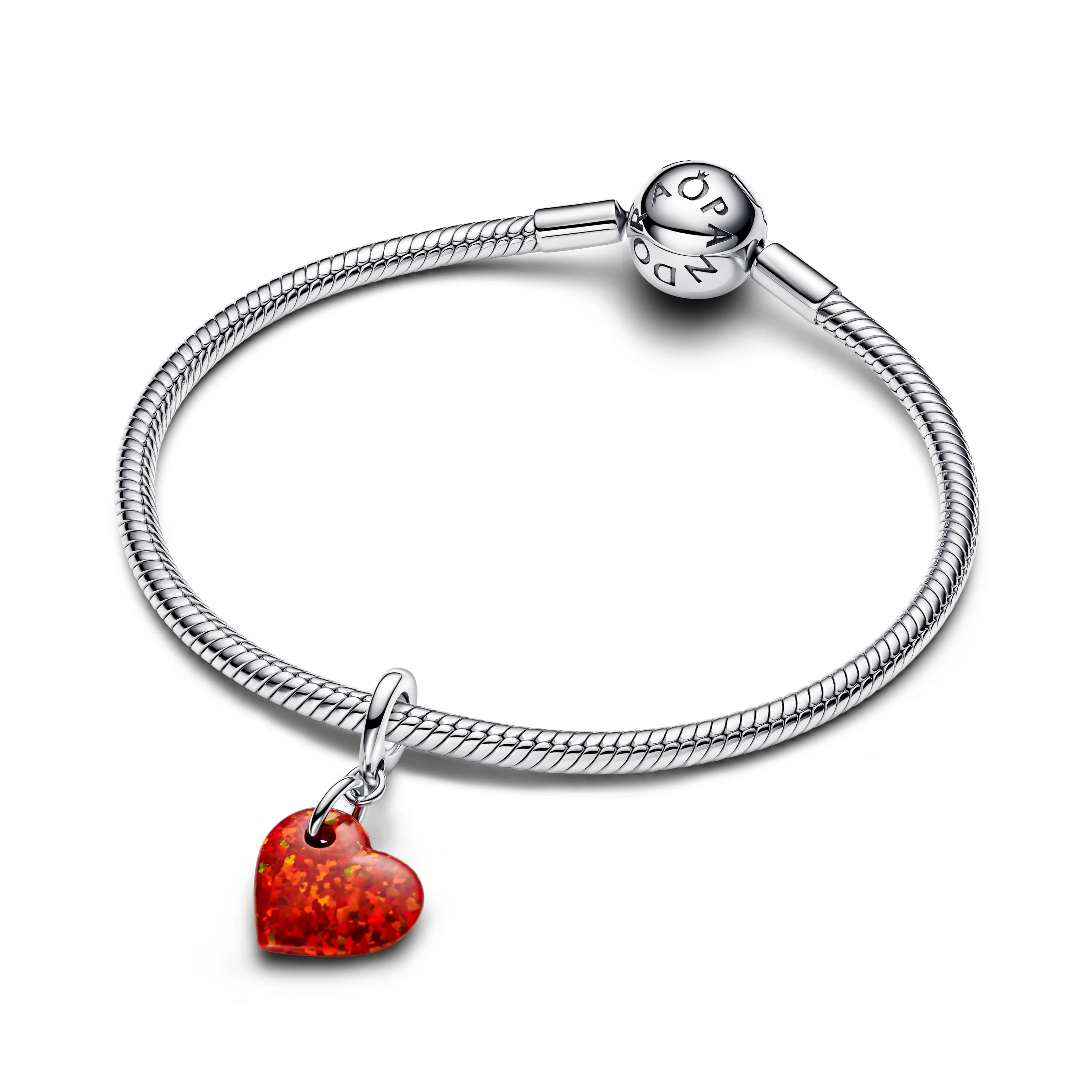 Heart Sterling Silver Dangle With Red Lab-Created Opal - Image 4