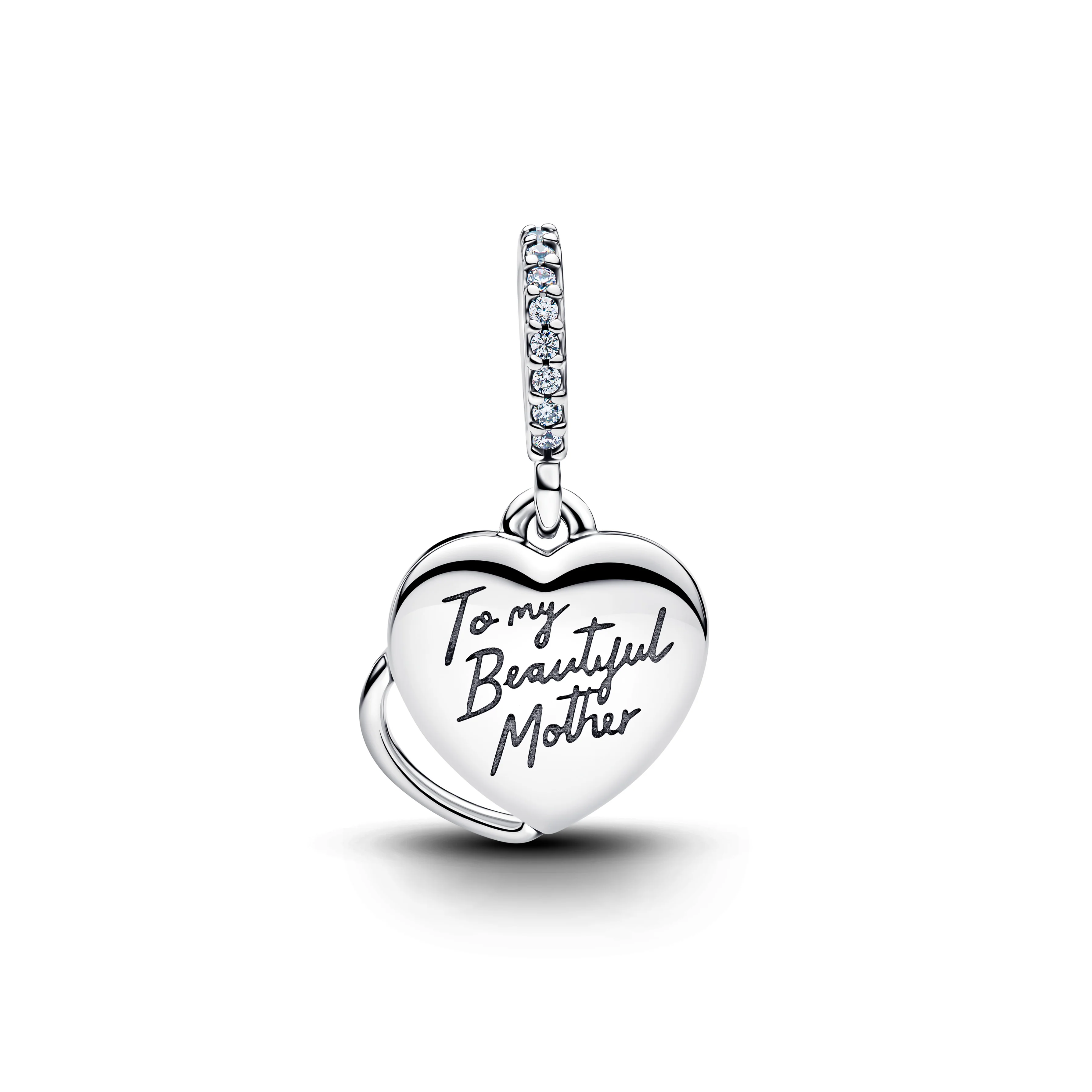 Heart Sterling Silver Double Dangle With Clear Cubic Zirconia And Pink Mosaic Lab-Created Opal And Resin - Image 2