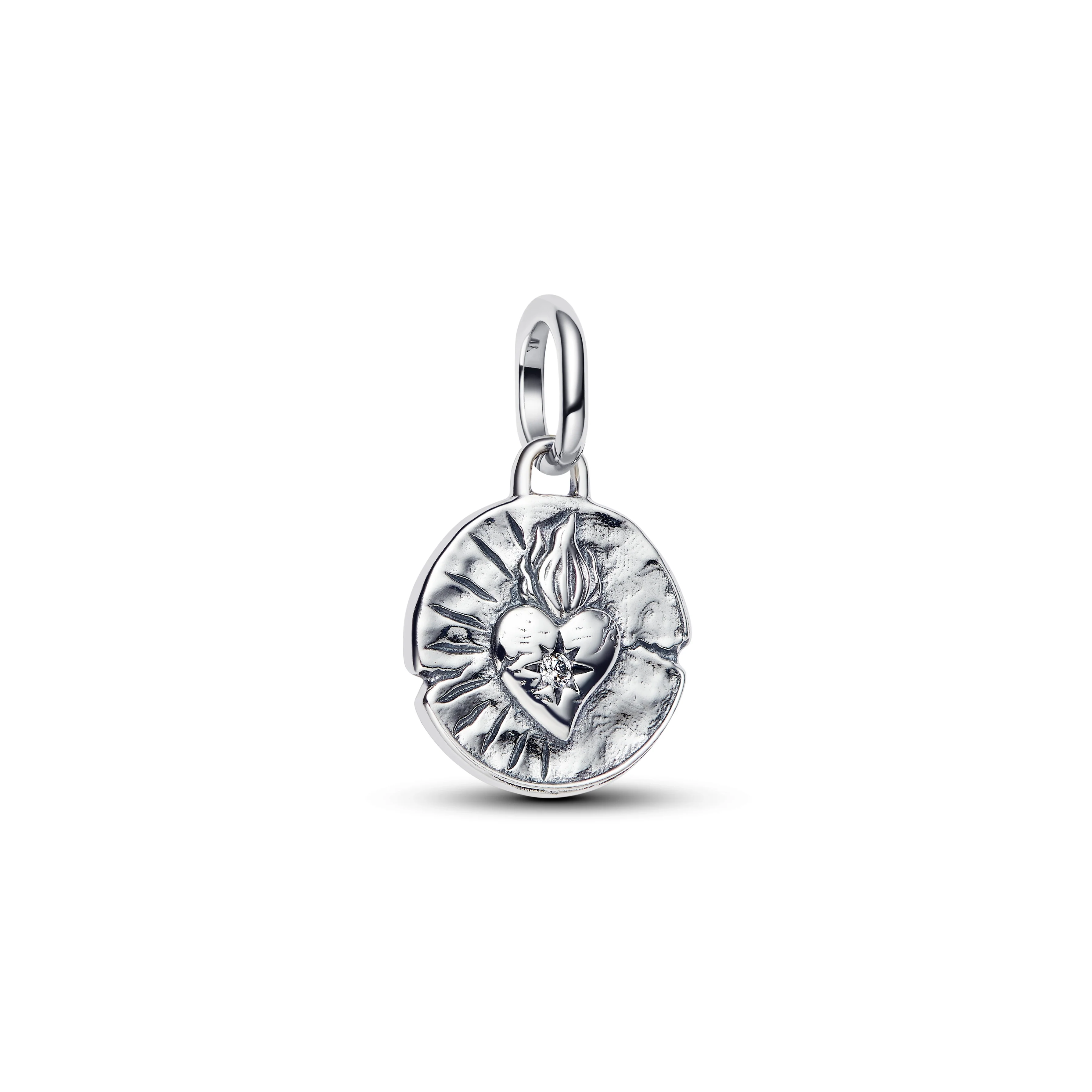 Heart Sterling Silver Medallion With Clear Cubic Zirconia
