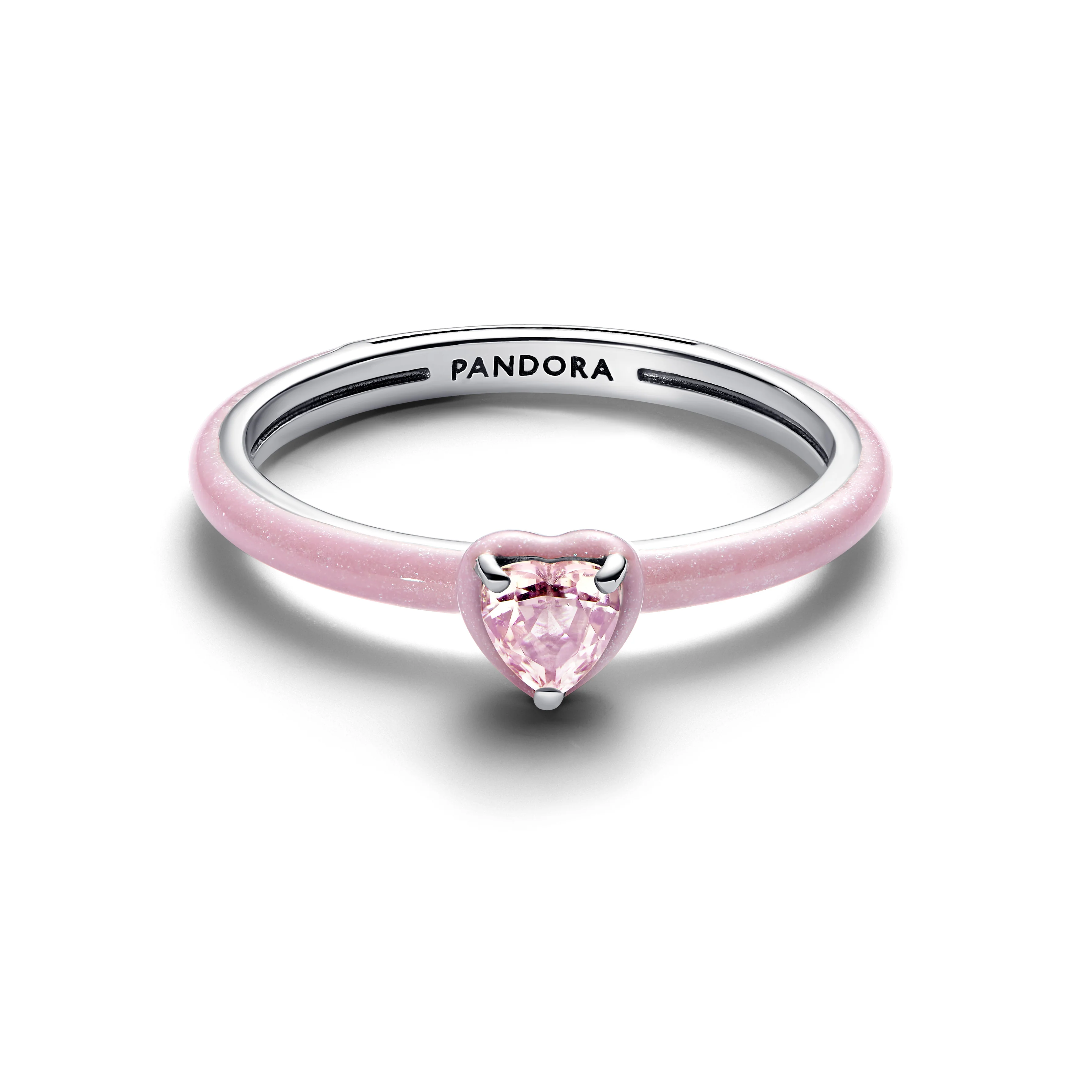Heart Sterling Silver Ring With Orchid Pink Crystal And Glittery Pink Enamel - Image 3