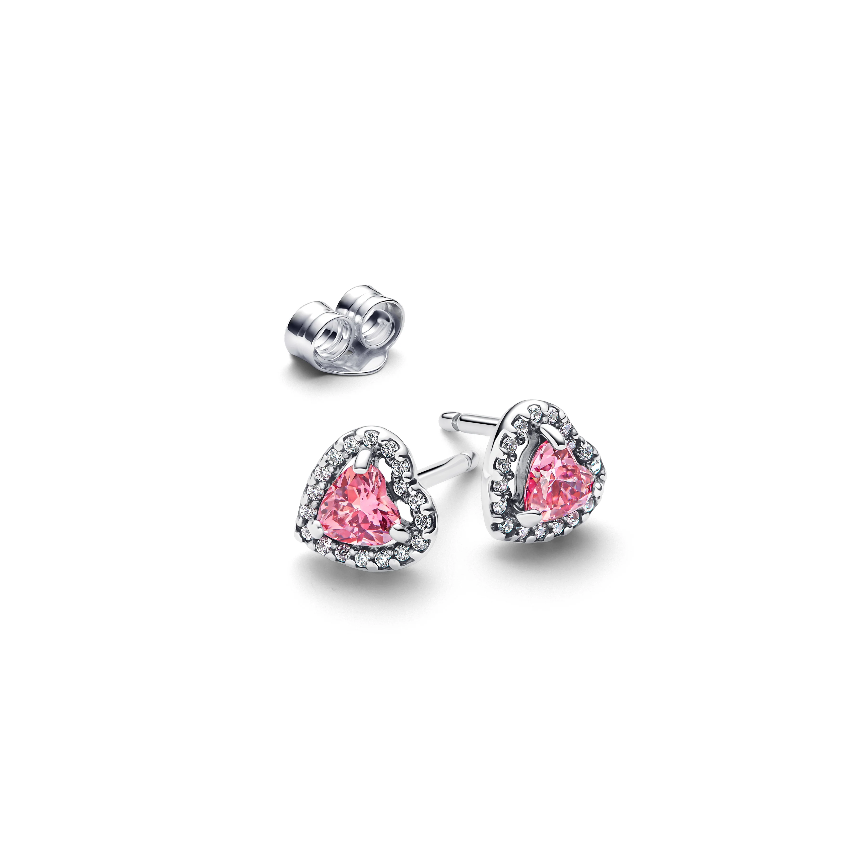 Heart Sterling Silver Stud Earrings With Fancy Pink And Clear Cubic Zirconia - Image 3