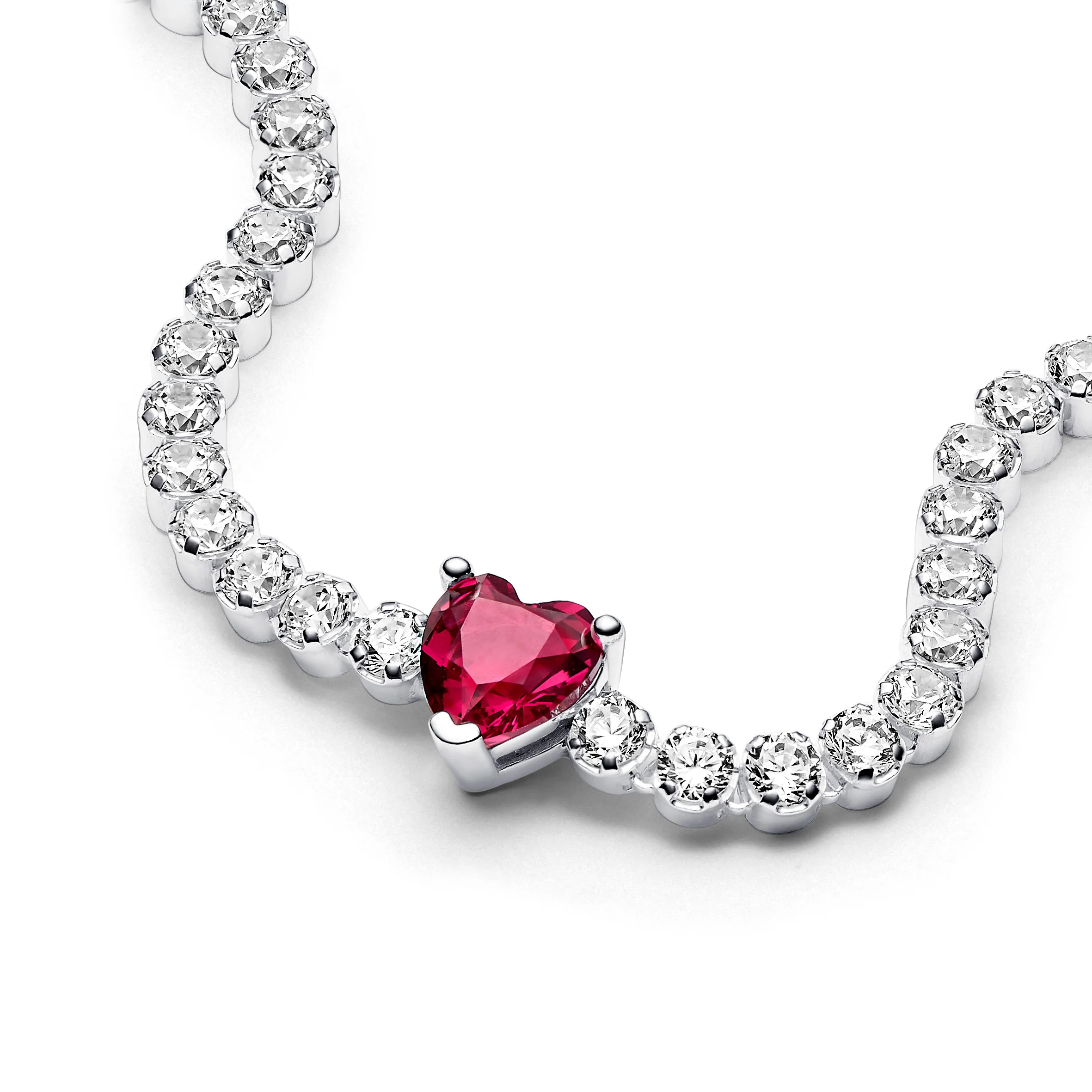 Heart Sterling Silver Tennis Bracelet With Cherries Jubilee Red Crystal And Clear Cubic Zirconia - Image 4
