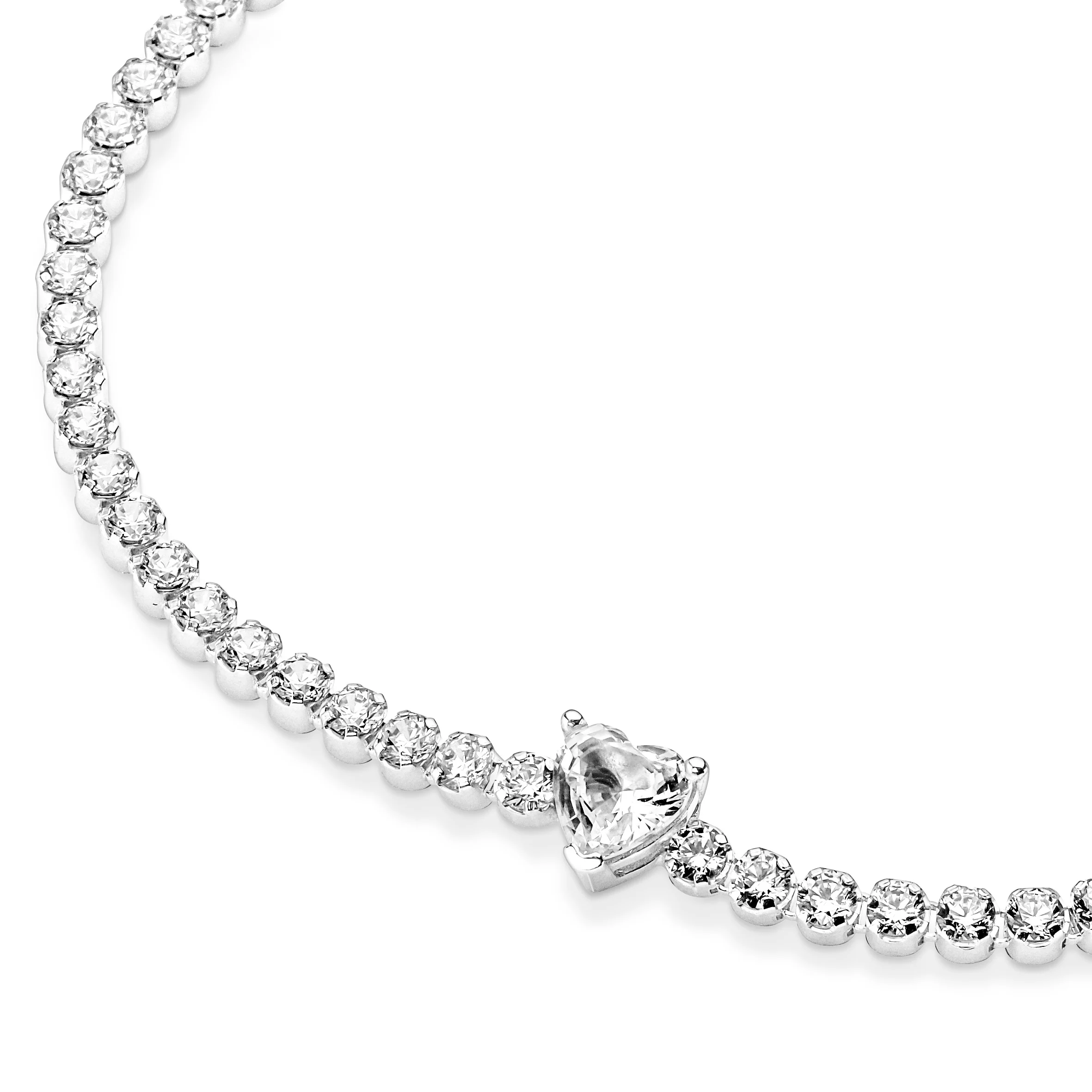 Heart Sterling Silver Tennis Bracelet With Clear Cubic Zirconia - Image 4