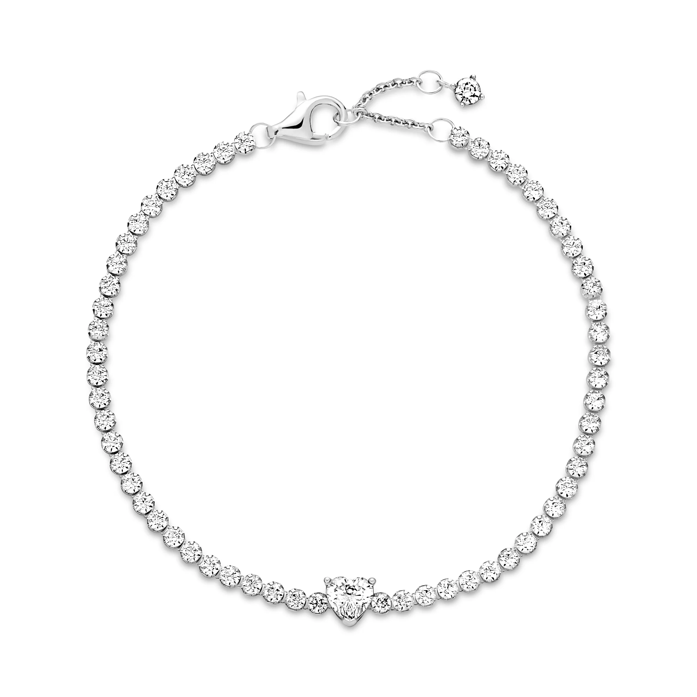 Heart Sterling Silver Tennis Bracelet With Clear Cubic Zirconia - Image 5