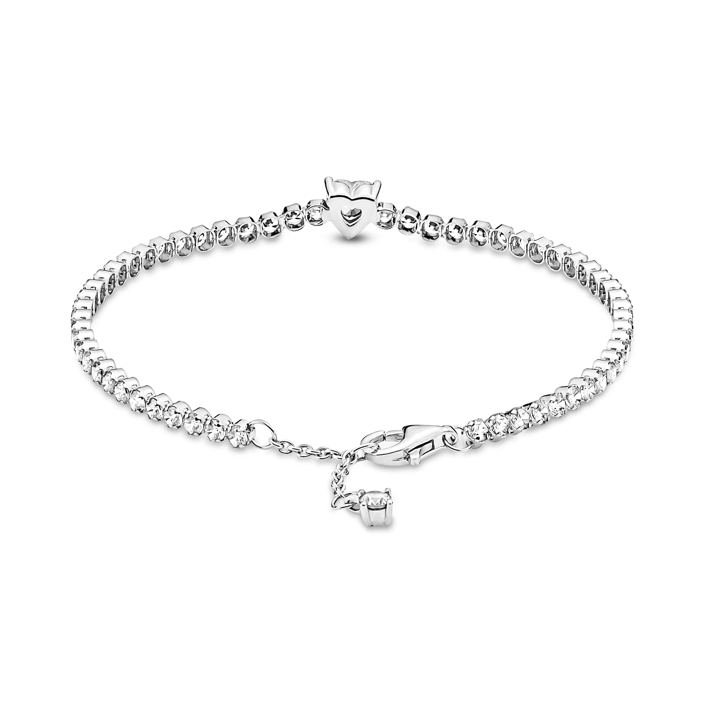Heart Sterling Silver Tennis Bracelet With Clear Cubic Zirconia - Image 6