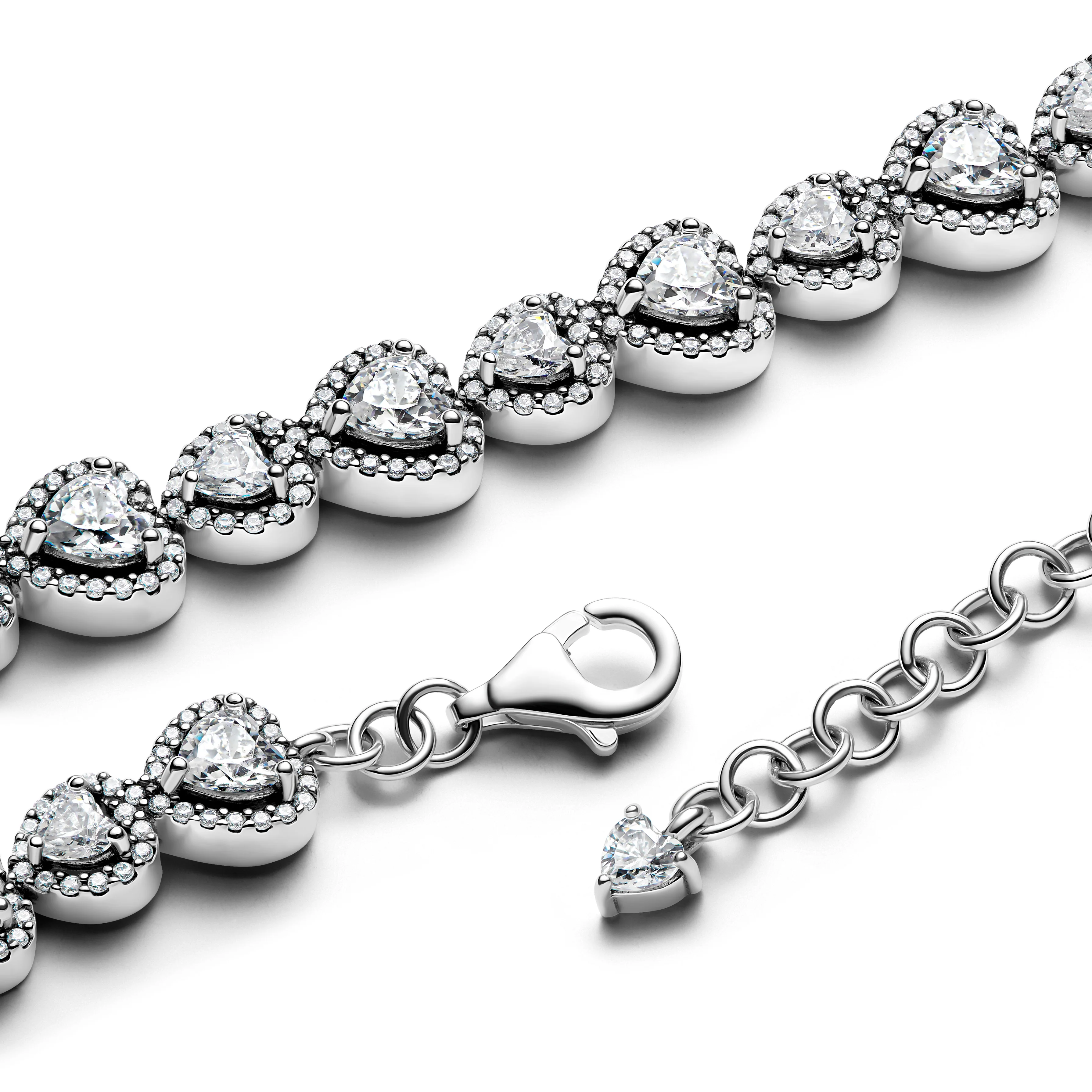 Hearts Sterling Silver Bracelet With Clear Cubic Zirconia - Image 4