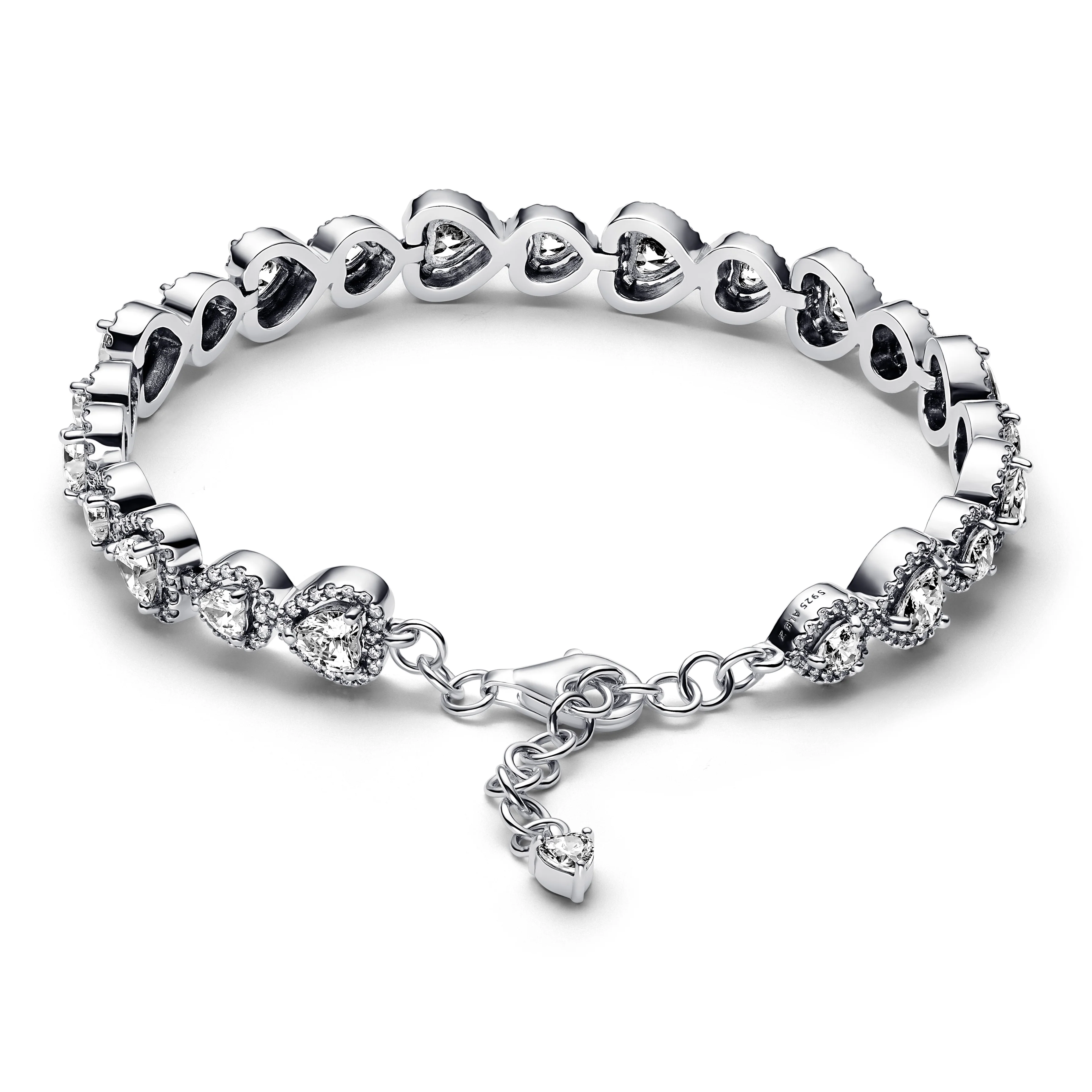 Hearts Sterling Silver Bracelet With Clear Cubic Zirconia - Image 5