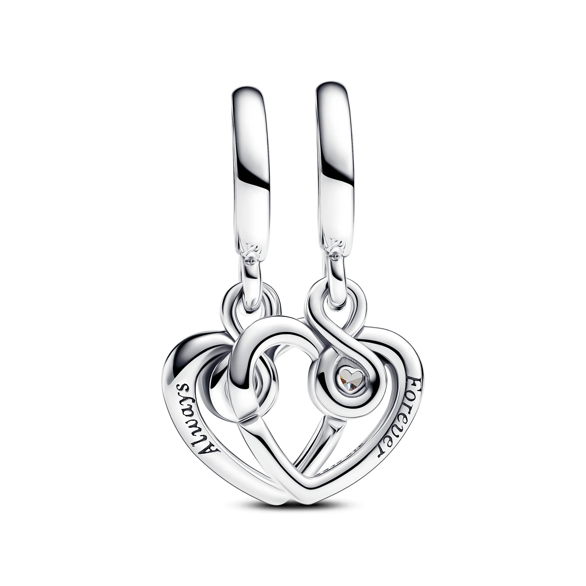 Hearts Sterling Silver Splittable Dangle With Clear Cubic Zirconia - Image 3