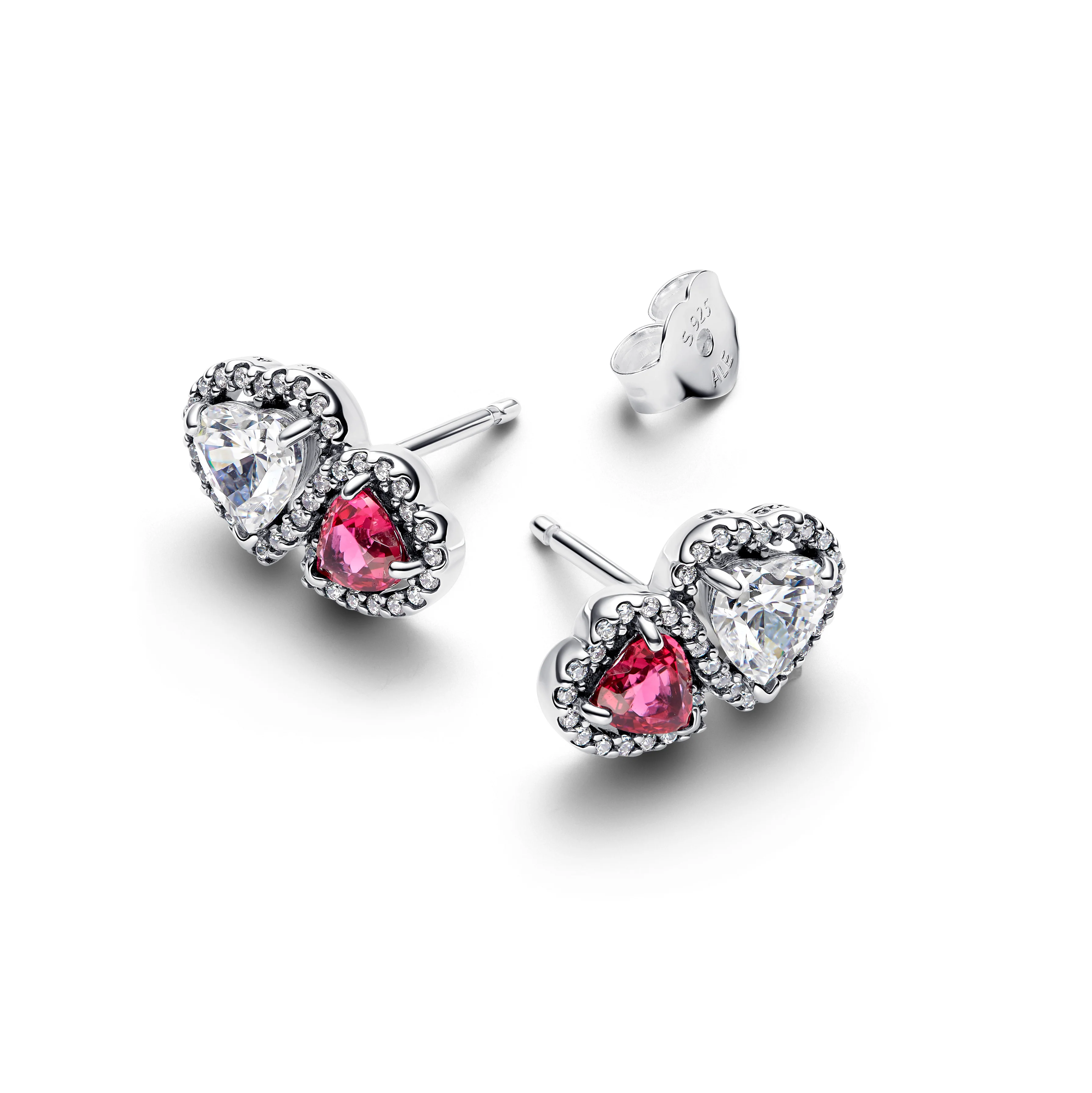 Hearts Sterling Silver Stud Earrings With Cherries Jubilee Red Crystal And Clear Cubic Zirconia - Image 3