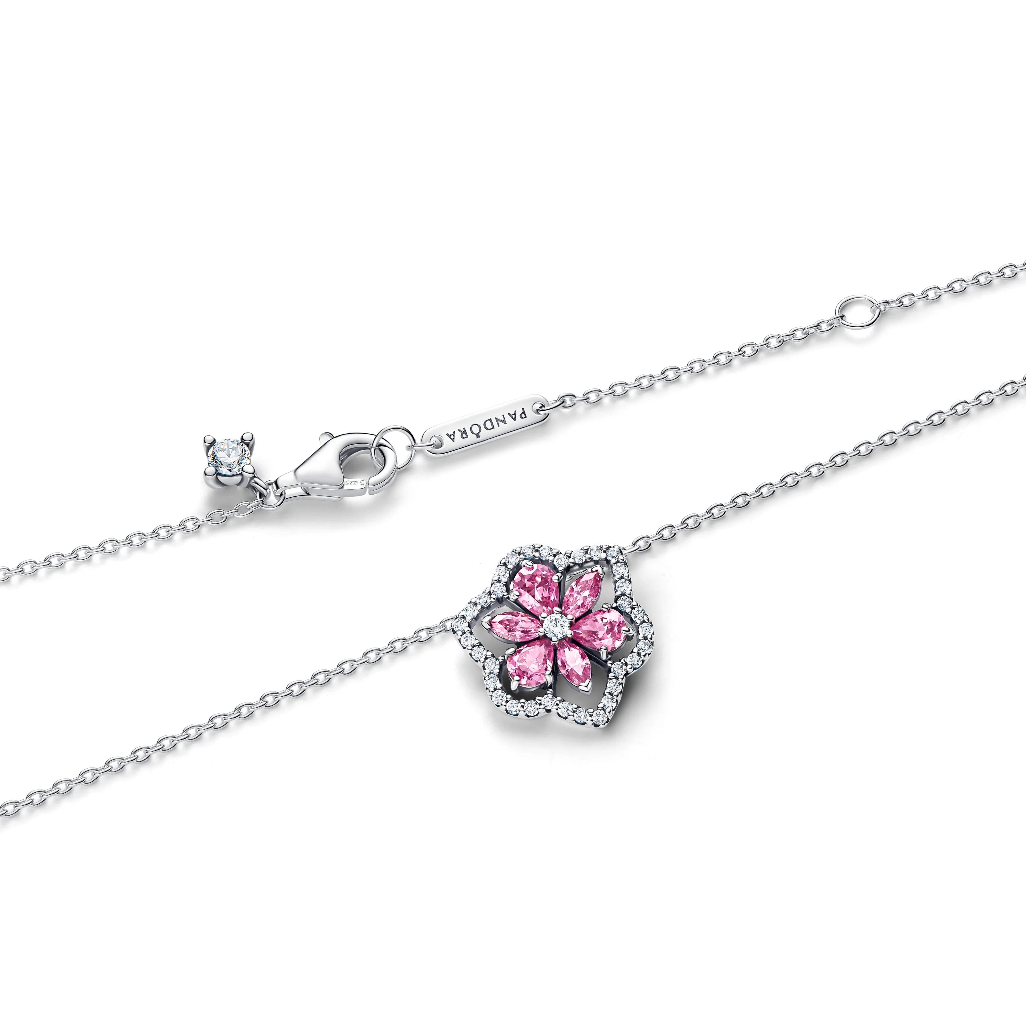 Herbarium Cluster Sterling Silver Collier With Fancy Pink And Clear Cubic Zirconia - Image 3