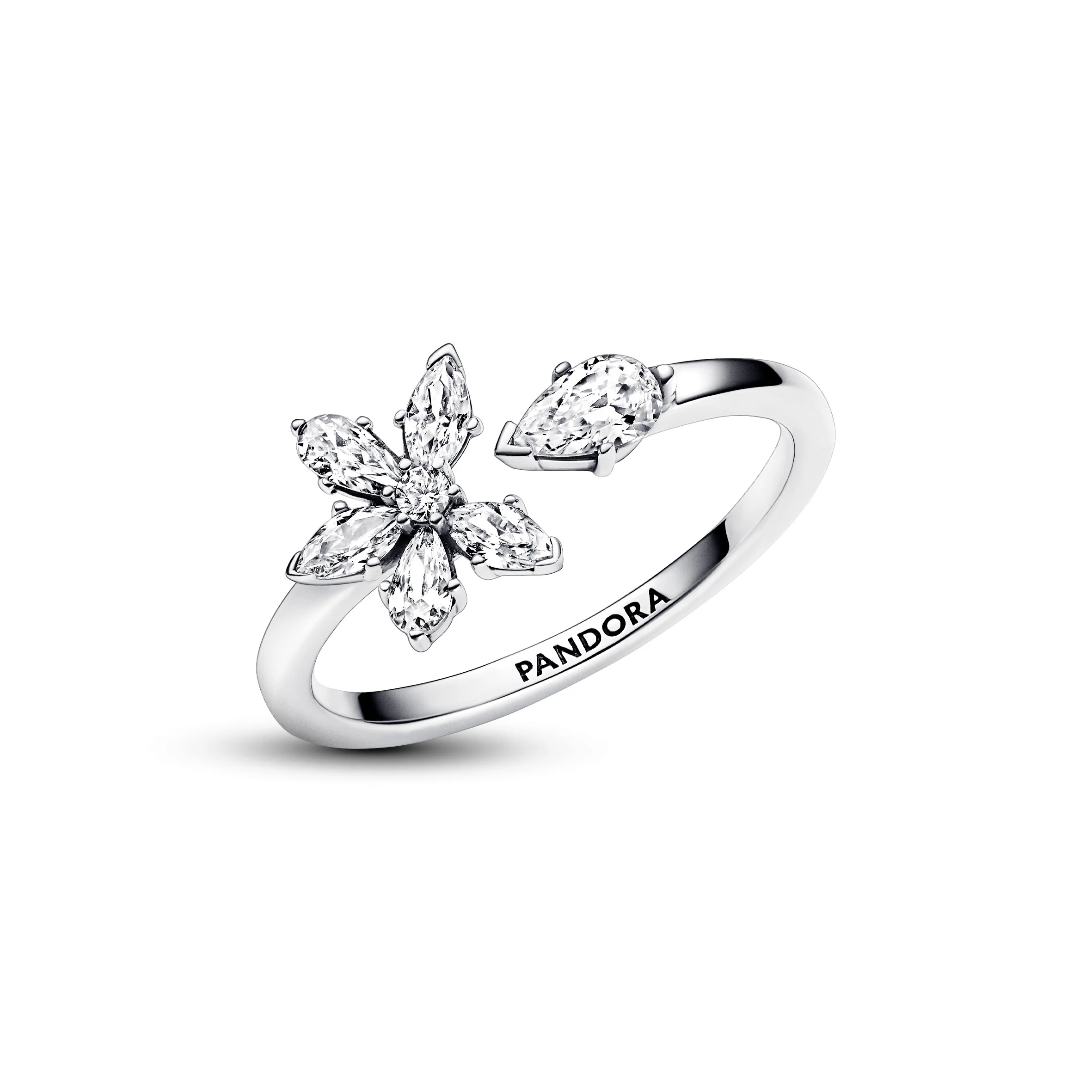 Herbarium Cluster Sterling Silver Open Ring With Clear Cubic Zirconia - Image 3