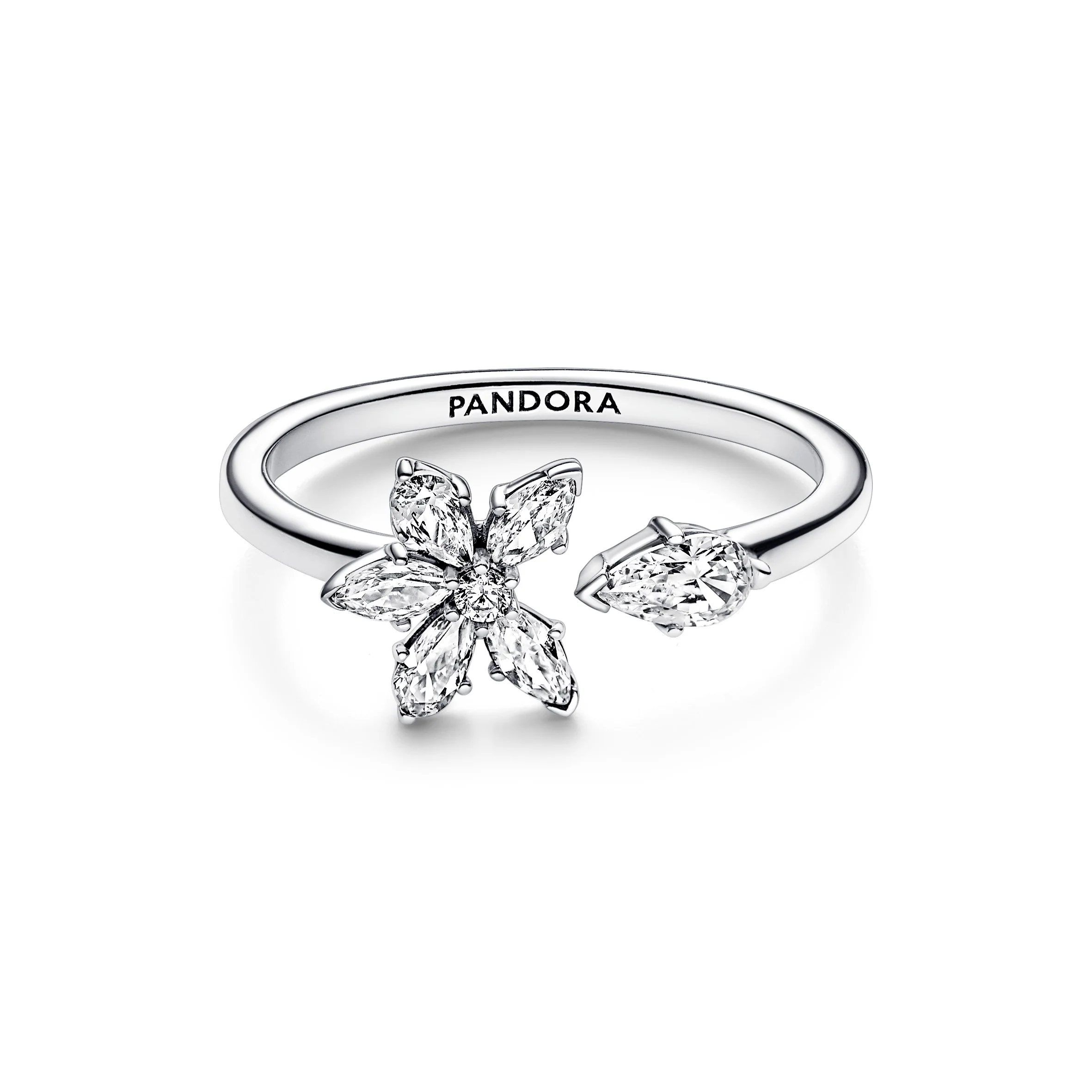 Herbarium Cluster Sterling Silver Open Ring With Clear Cubic Zirconia - Image 4