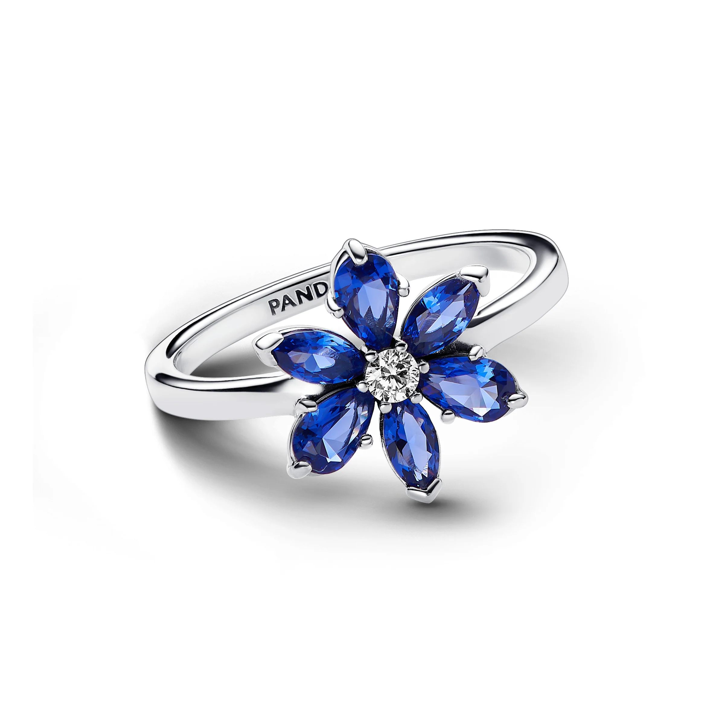 Herbarium Cluster Sterling Silver Ring With Princess Blue Crystal And Clear Cubic Zirconia - Image 3