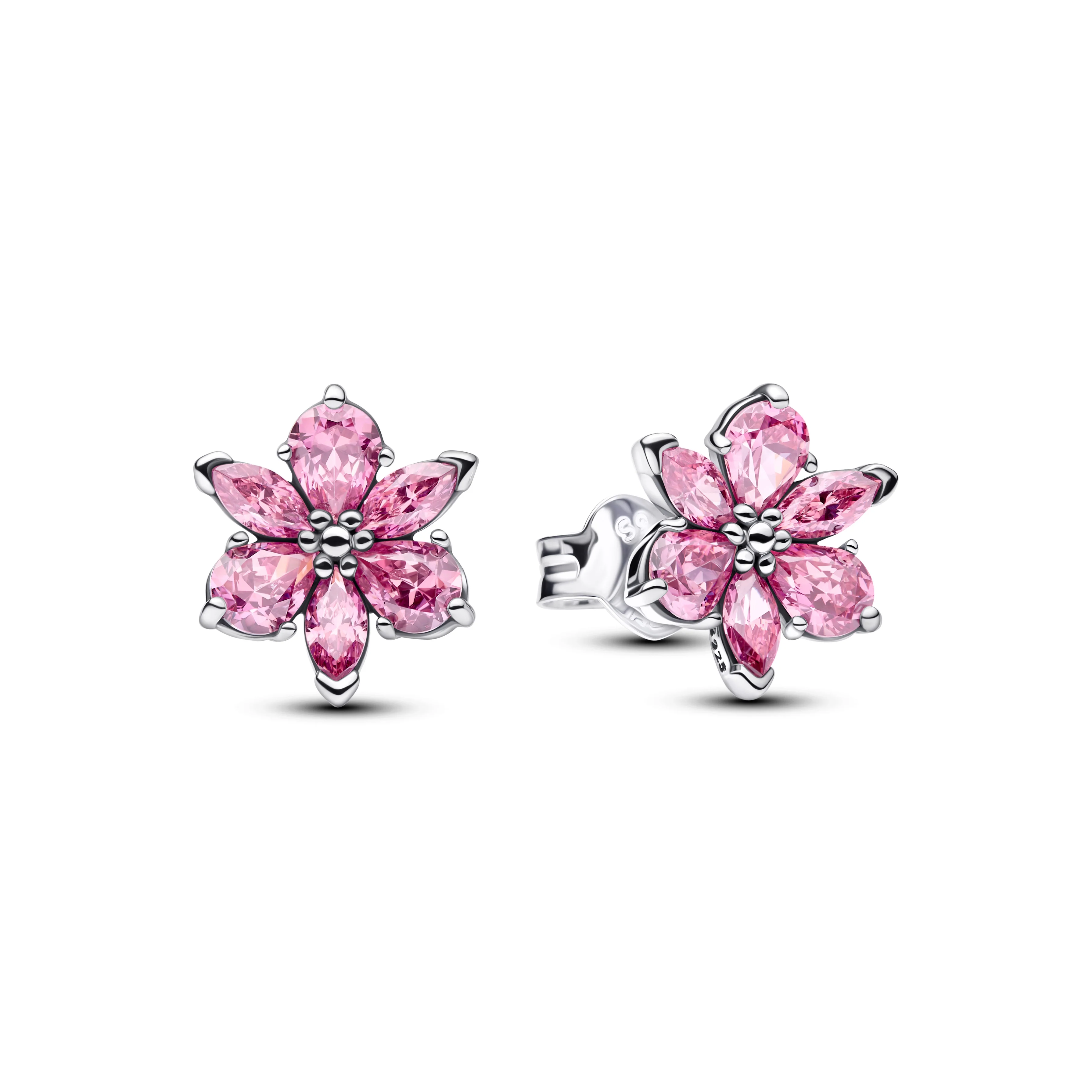 Herbarium Cluster Sterling Silver Stud Earrings With Fancy Pink Cubic Zirconia