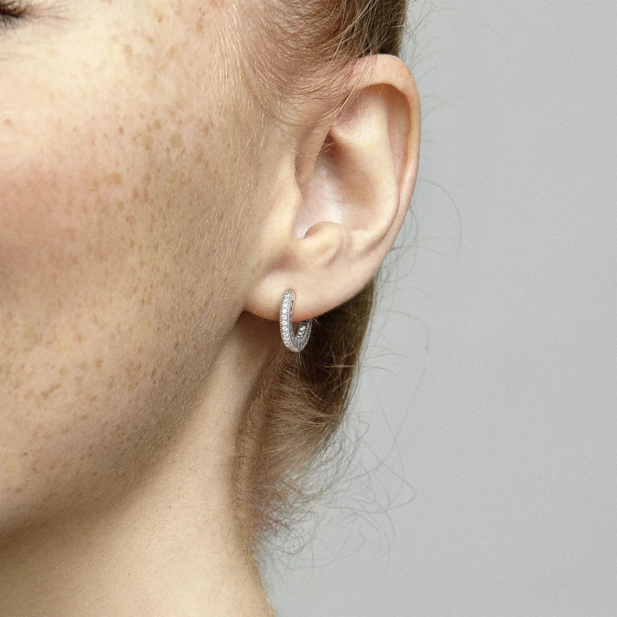 Hoop Silver Earrings With Clear Cubic Zirconia, 15 Mm - Image 3