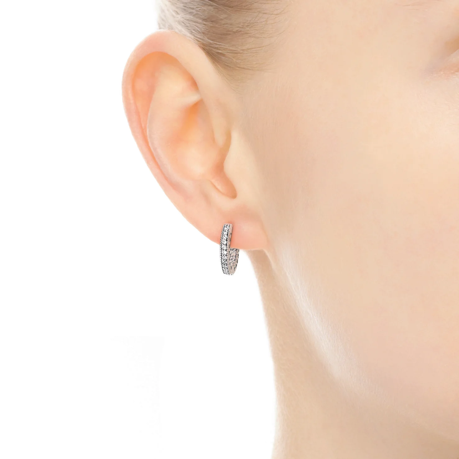 Hoop Silver Earrings With Clear Cubic Zirconia, 15 Mm - Image 4
