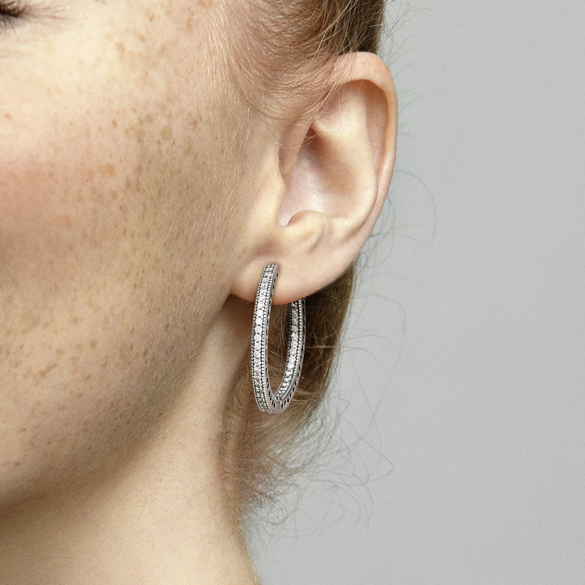 Hoop Silver Earrings With Clear Cubic Zirconia, 27 Mm - Image 2