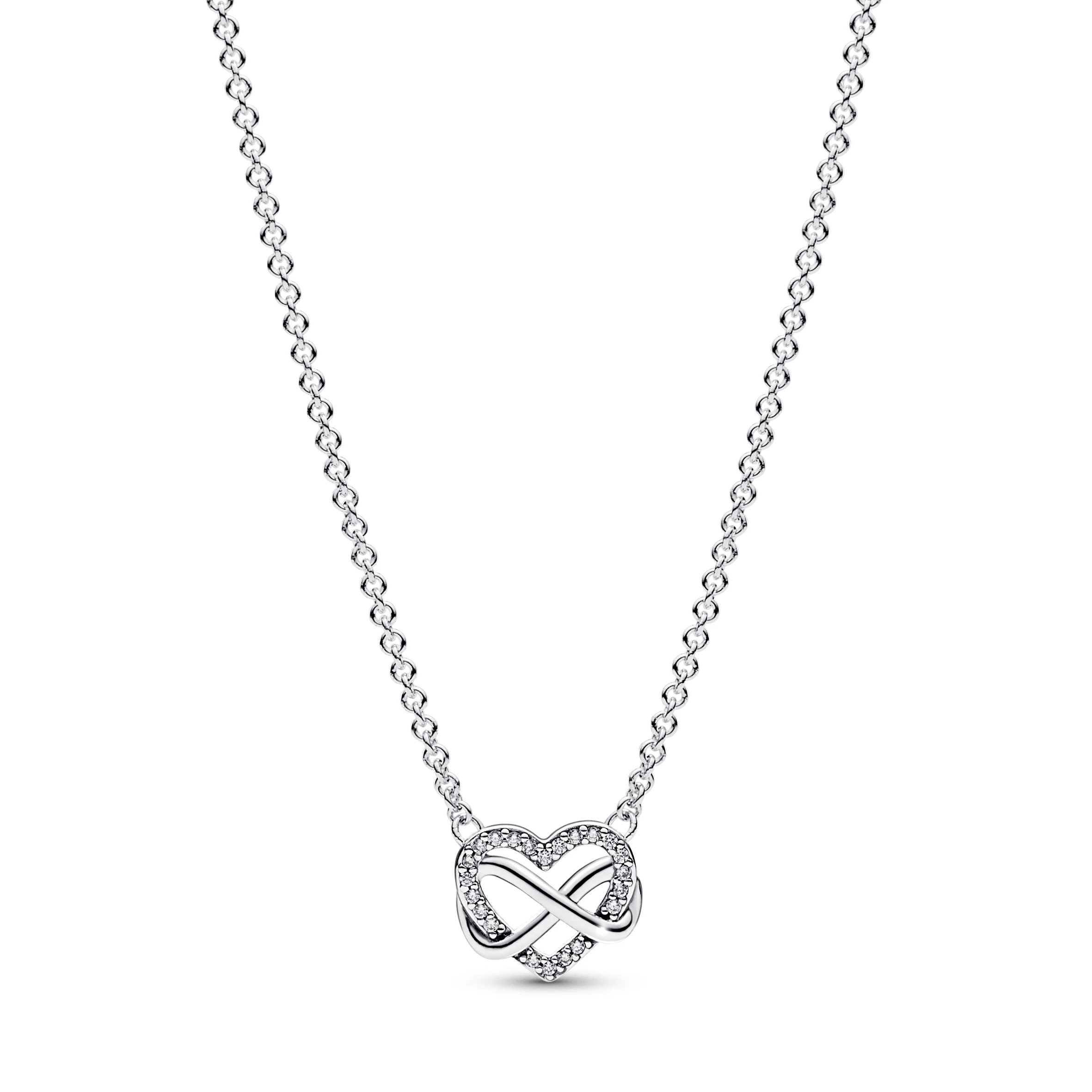 Infinity Heart Sterling Silver Necklace With Clear Cubic Zirconia