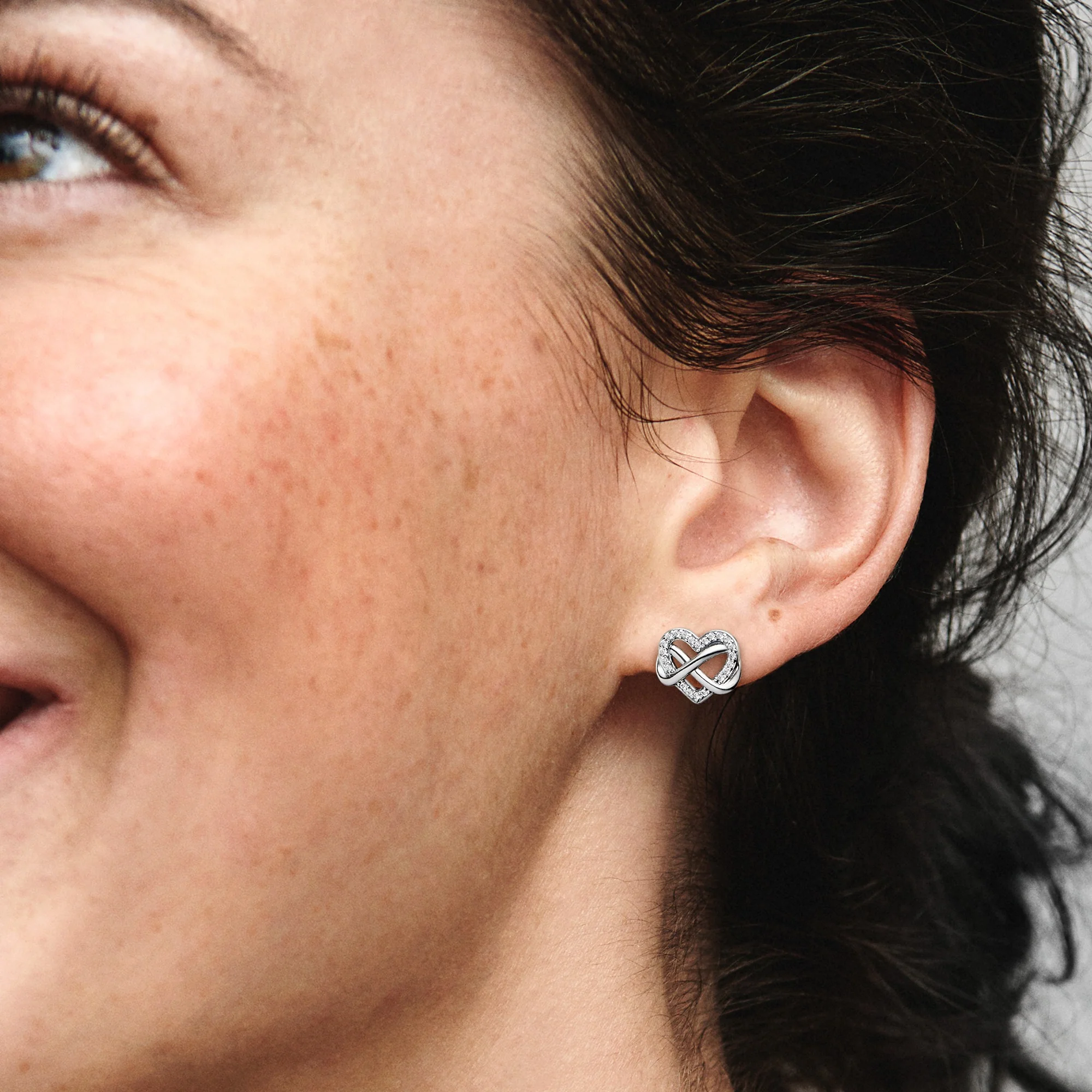 Infinity Heart Sterling Silver Stud Earrings With Clear Cubic Zirconia - Image 3