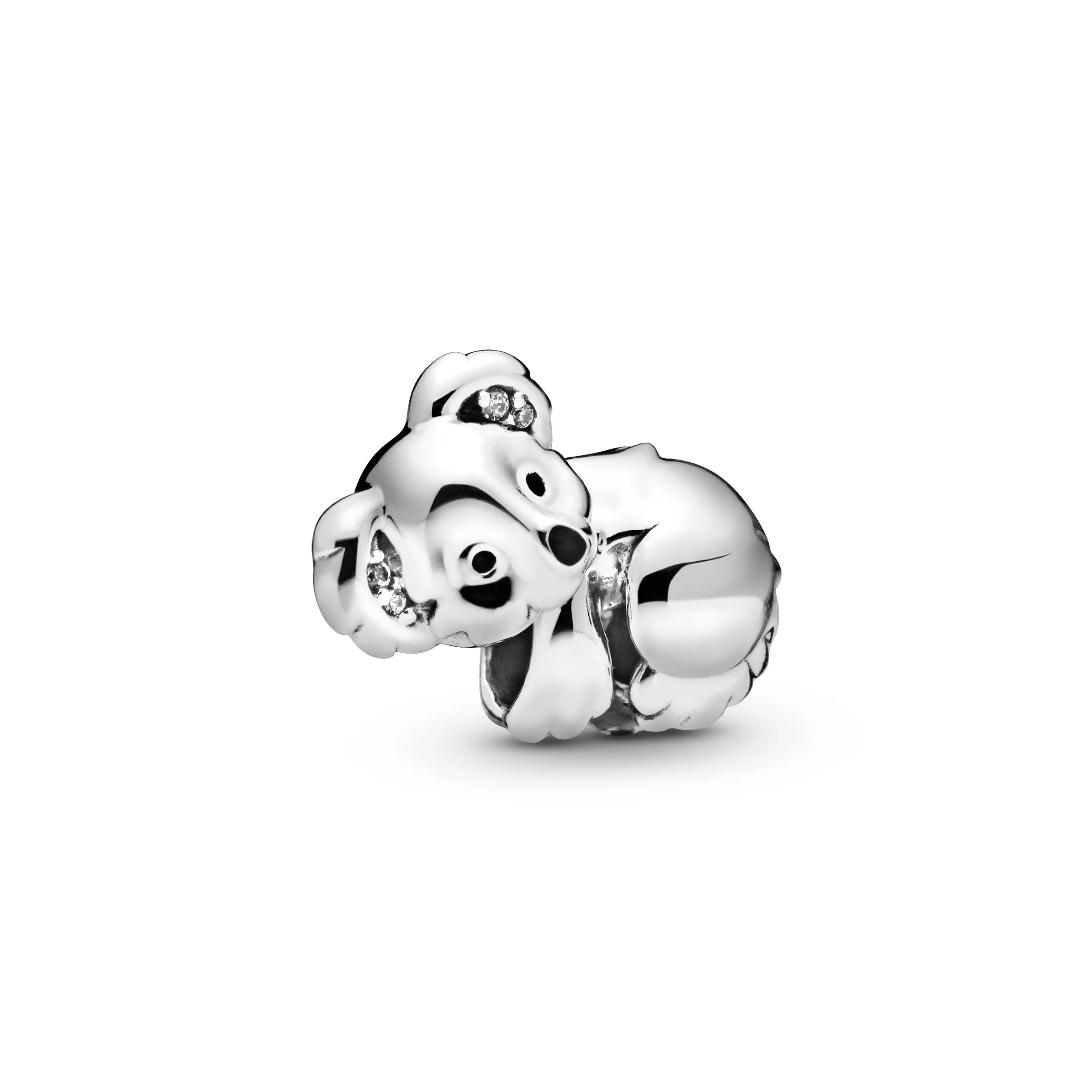Koala Sterling Silver Charm With Clear Cubic Zirconia And Black Enamel