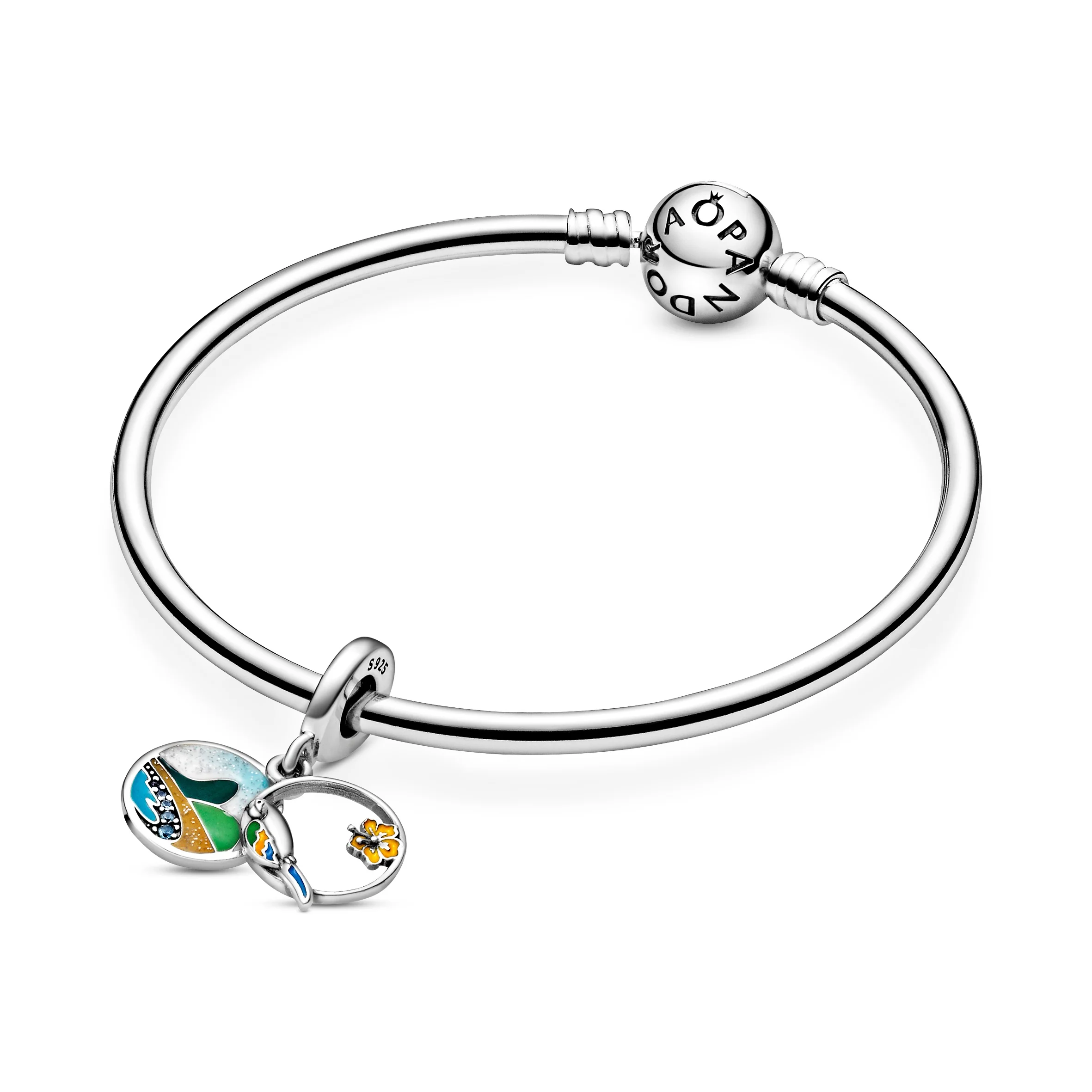 Love Brazil Sterling Silver Dangle With Icy Blue Crystal And Green, Blue, Yellow And Glittery Enamel - Image 5