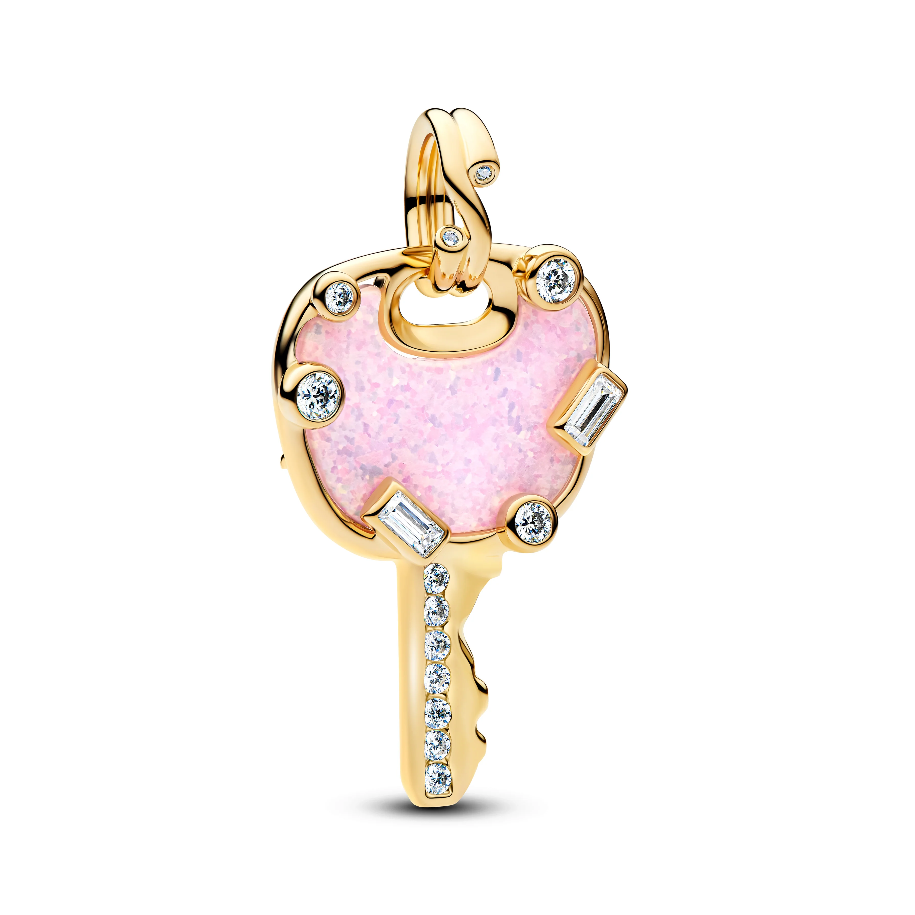Love Key 14K Gold-Plated Dangle With Clear Cubic Zirconia And Lab-Created Pink Opal - Image 2