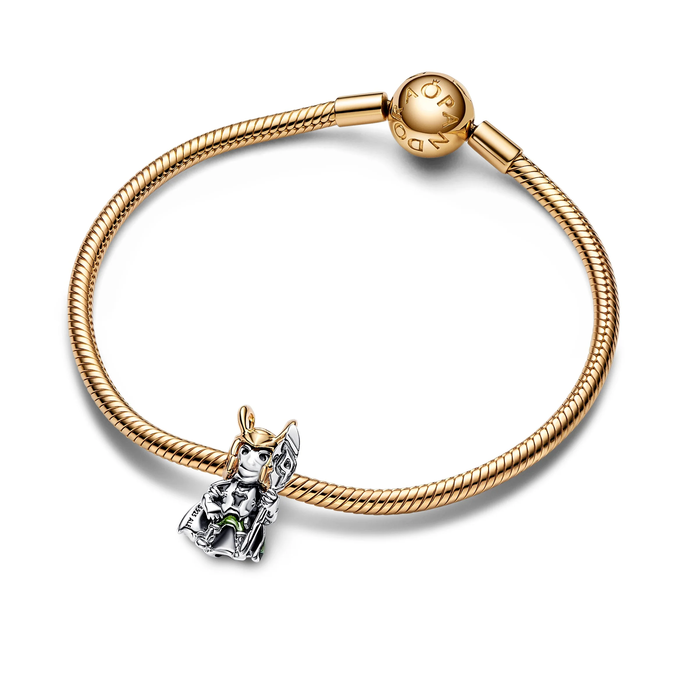 Marvel Loki Sterling Silver And 14K Gold-Plated Charm With Transparent Green And Black Enamel - Image 5
