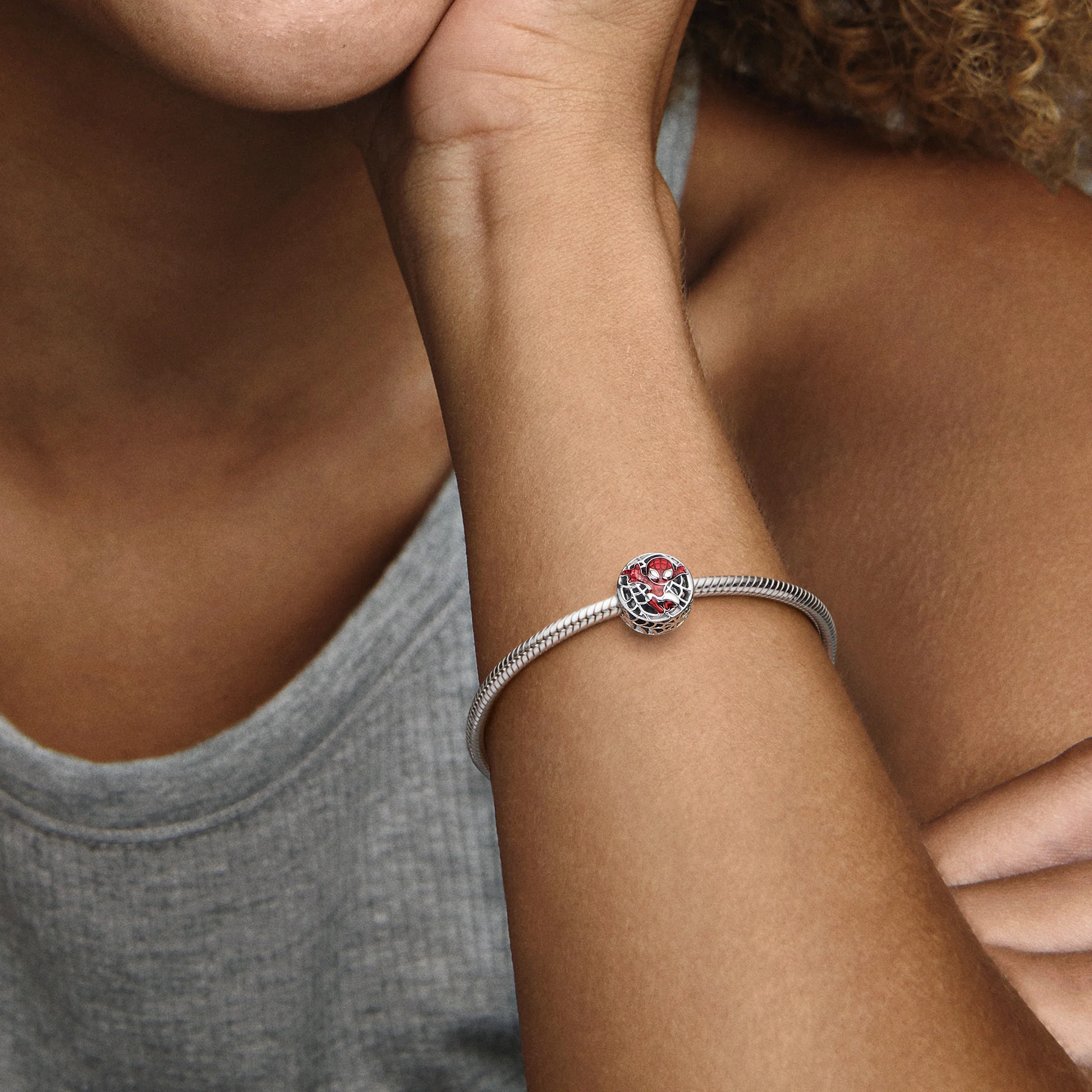 Marvel Spider-Man Sterling Silver Charm With Black And Transparent Red Enamel - Image 3