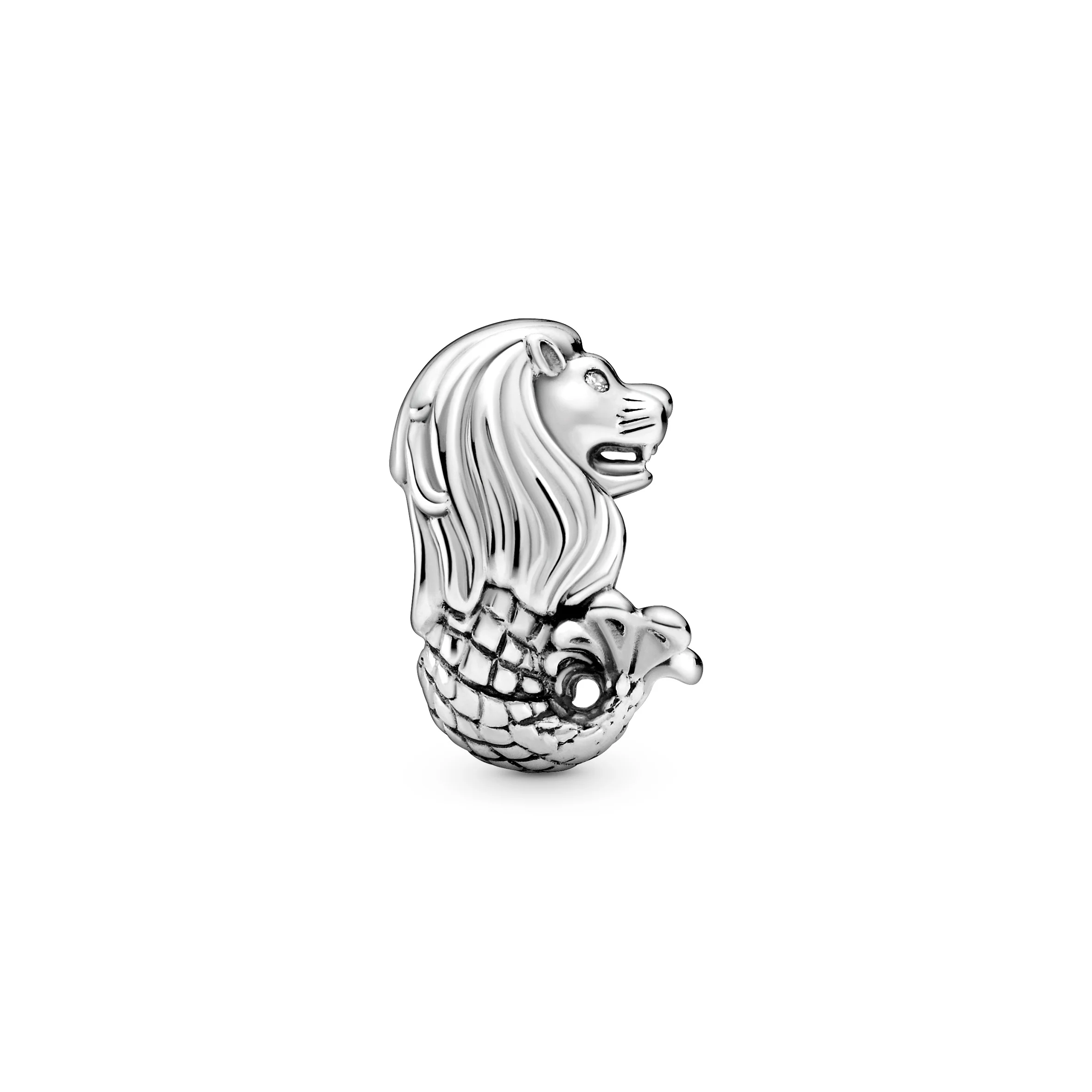 Merlion Sterling Silver Charm With Clear Cubic Zirconia