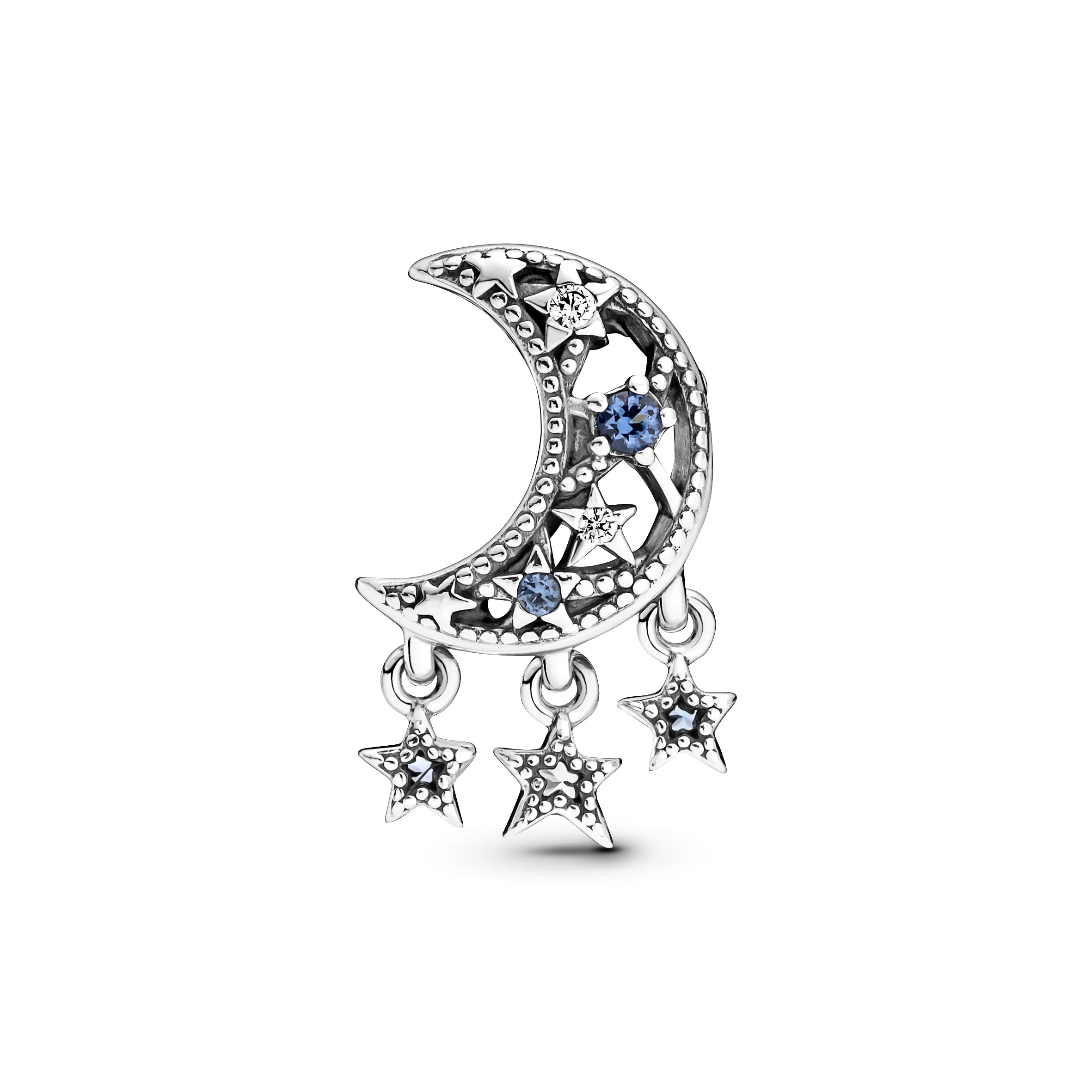 Moon And Star Sterling Silver Charm With Stellar Blue Crystal And Clear Cubic Zirconia - Image 5